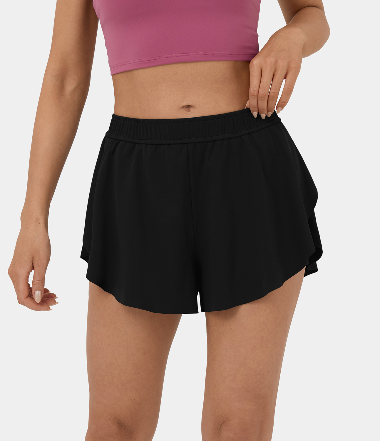 Halara Mid Rise Side Split Curved Hem 2-in-1 Side Pocket Dance Shorts 3`` Gym Short - Black - L booty shorts compression shorts yoga shorts 