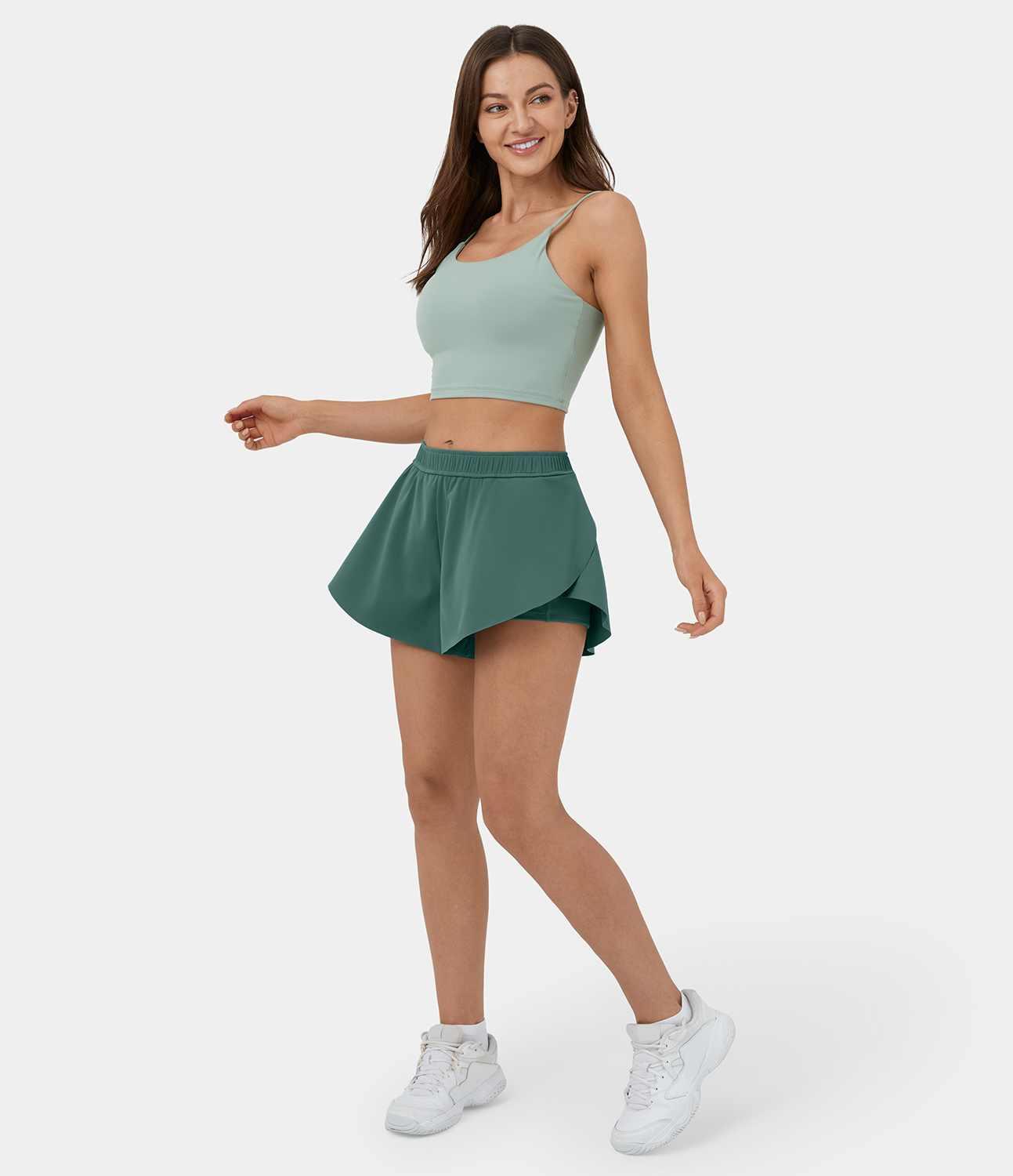 Halara Mid Rise Side Split Curved Hem 2-in-1 Side Pocket Dance Shorts 3`` Gym Short - Blue Spruce - L booty shorts compression shorts 