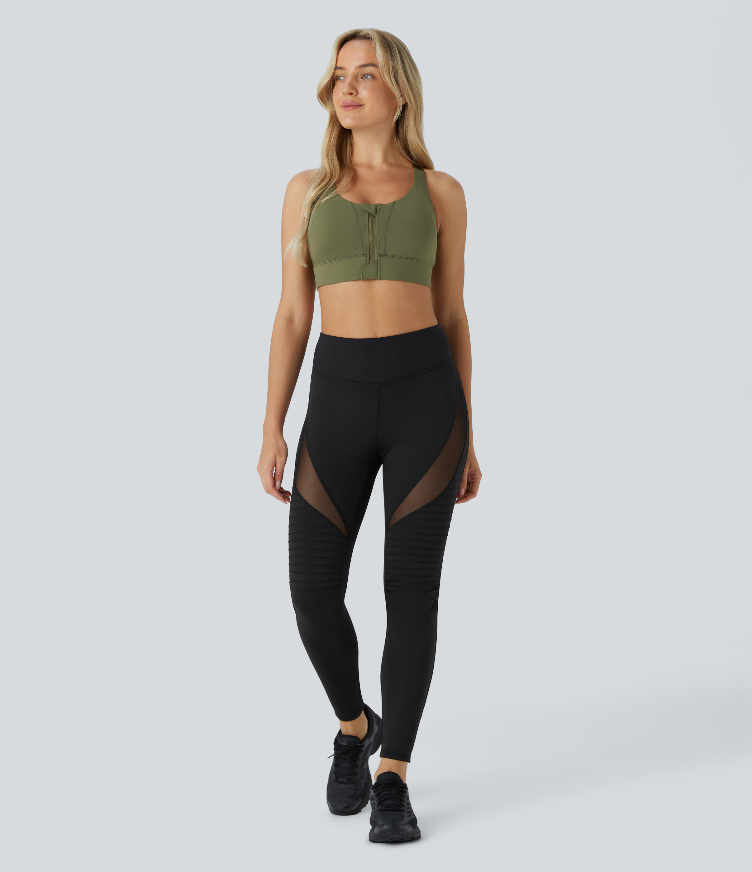Halara High Waisted Contrast Mesh Top-stitching 7/8 Casual Moto Leggings  - Black - L(7/8) gym leggings leggings with pockets 