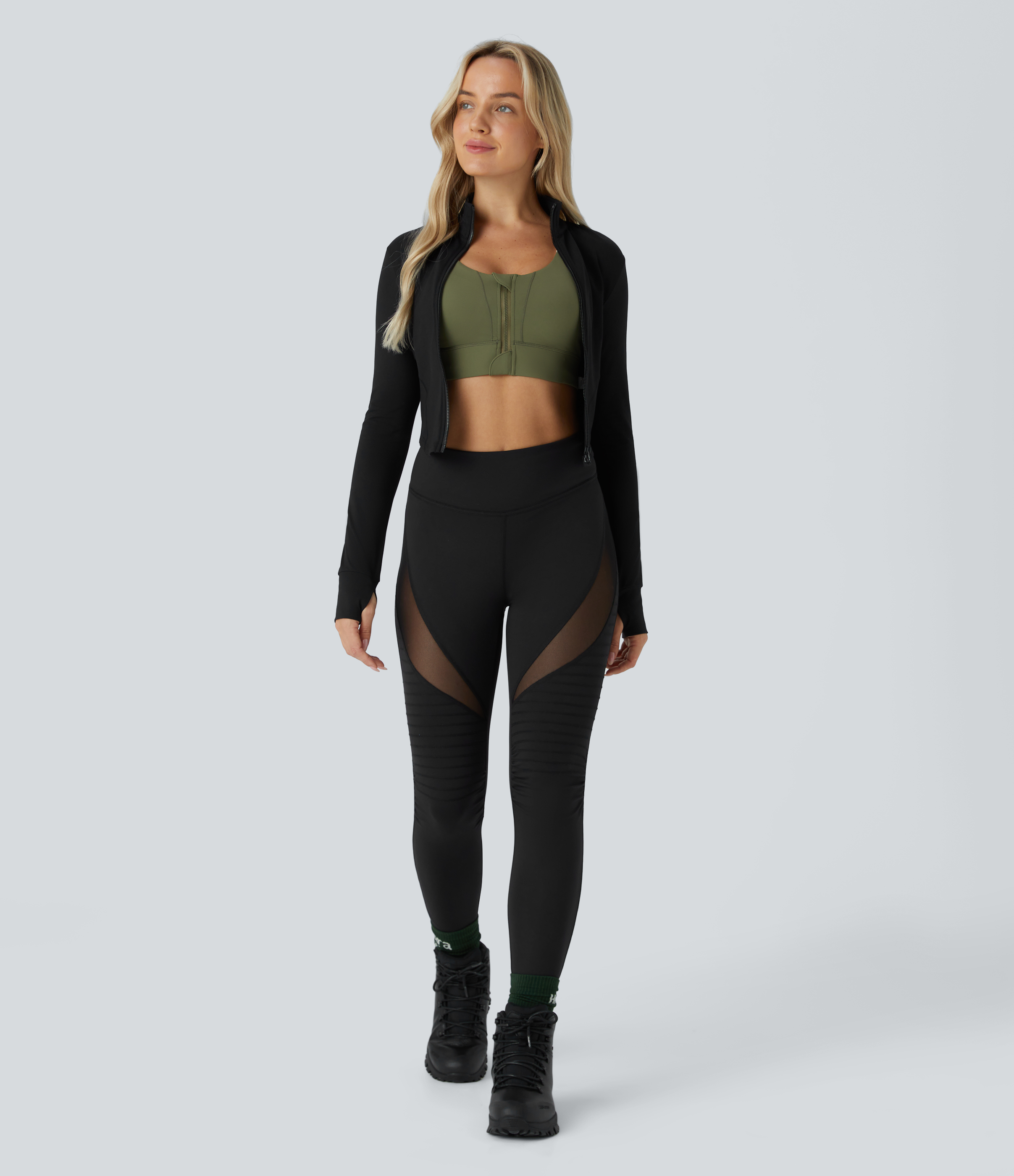 Halara High Waisted Contrast Mesh Top-stitching 7/8 Casual Moto Leggings  - Black - L(7/8) gym leggings leggings with pockets 
