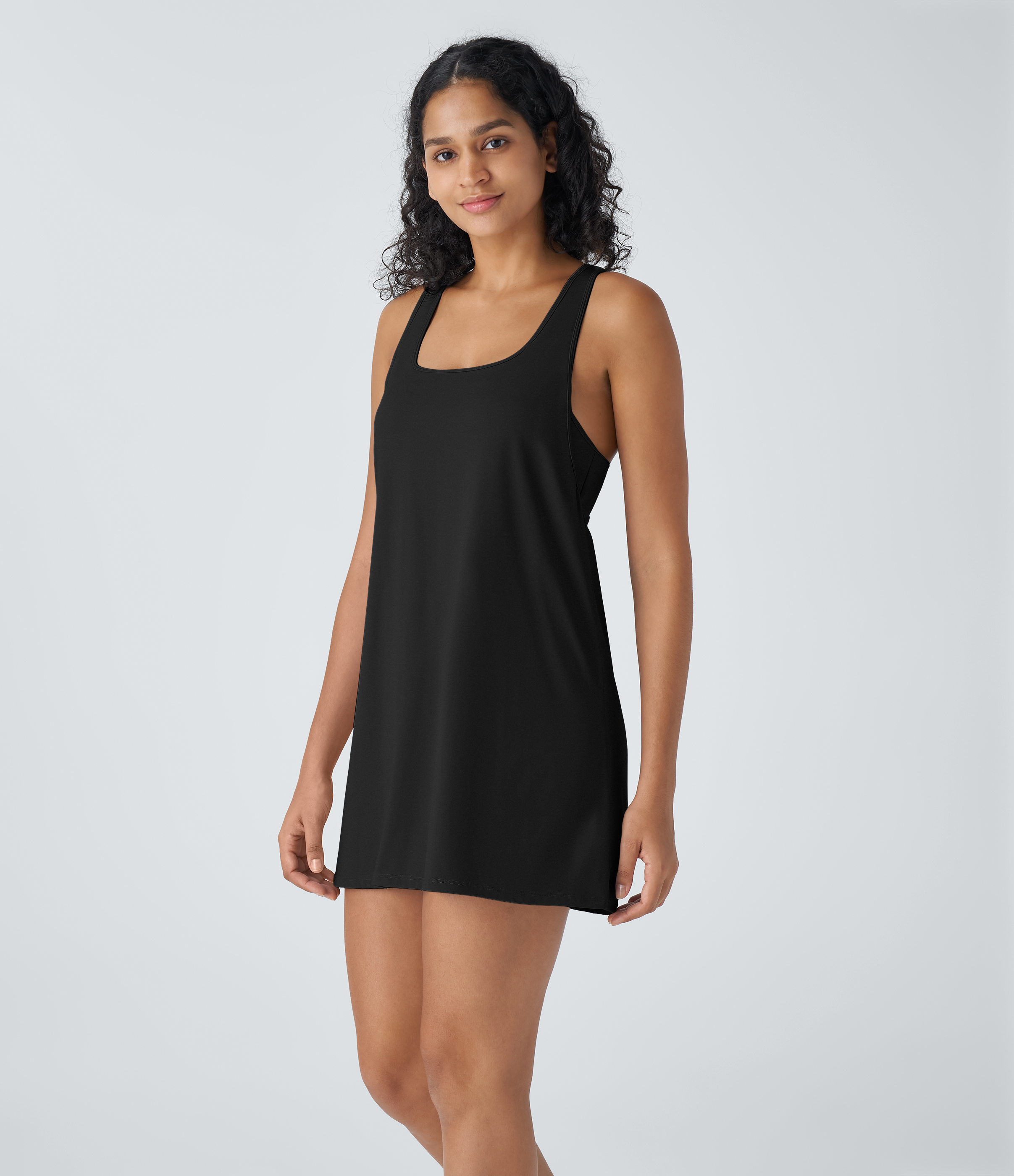 Halara U Neck Sleeveless Racerback Side Pocket 2-Piece Set Mini Yoga Active Dress Workout Dress - Black - S 