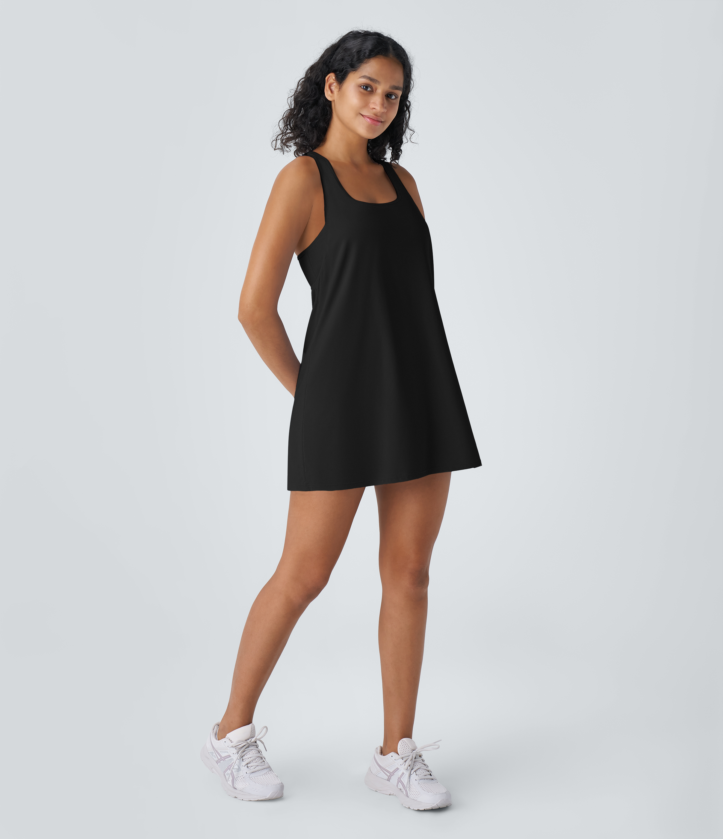 Halara U Neck Sleeveless Racerback Side Pocket 2-Piece Set Mini Yoga Active Dress Workout Dress - Black - S 