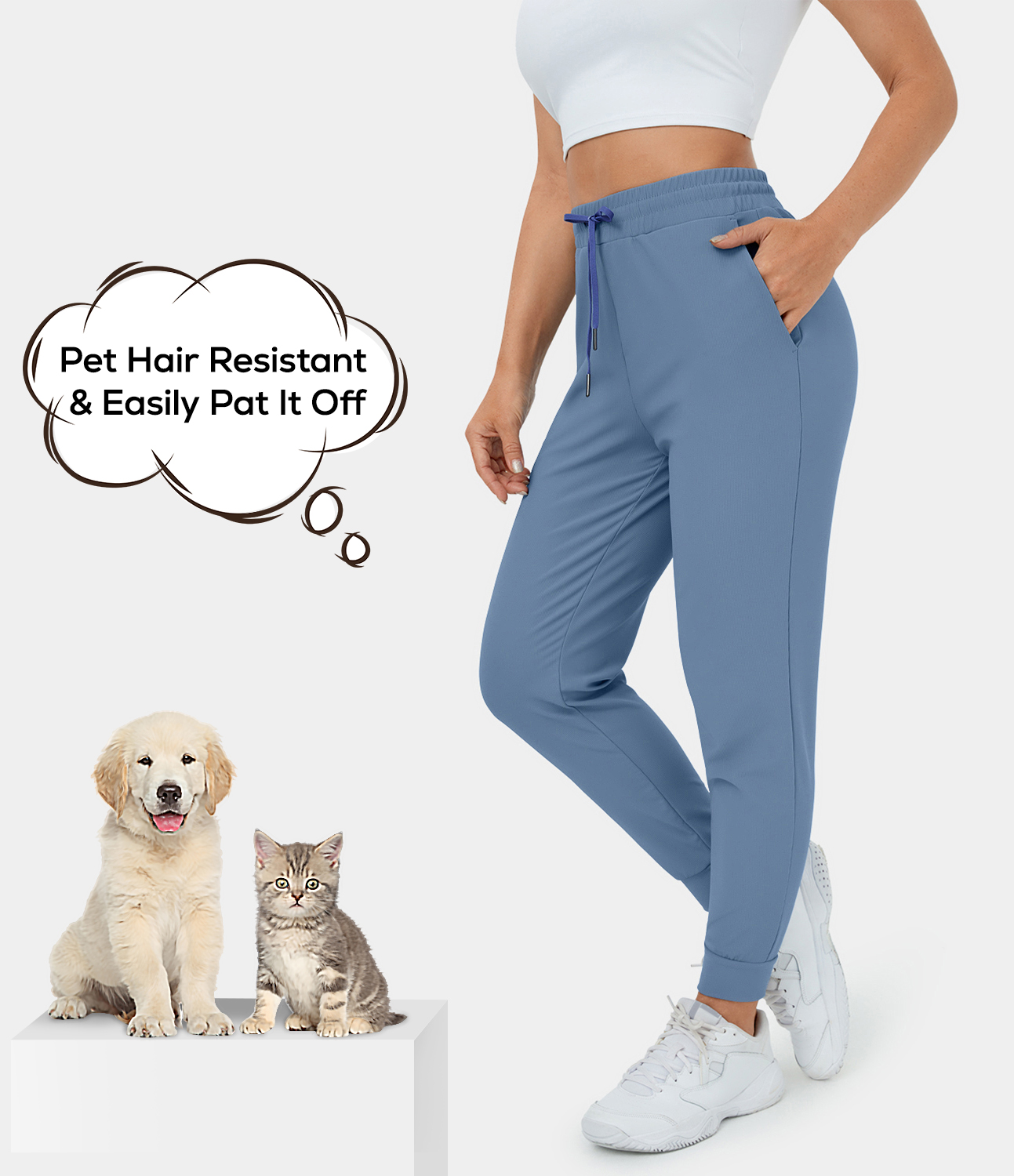 Patitoff Flow Pet Hair Resistant High Waisted Drawstring Side Pocket 7/8 Joggers