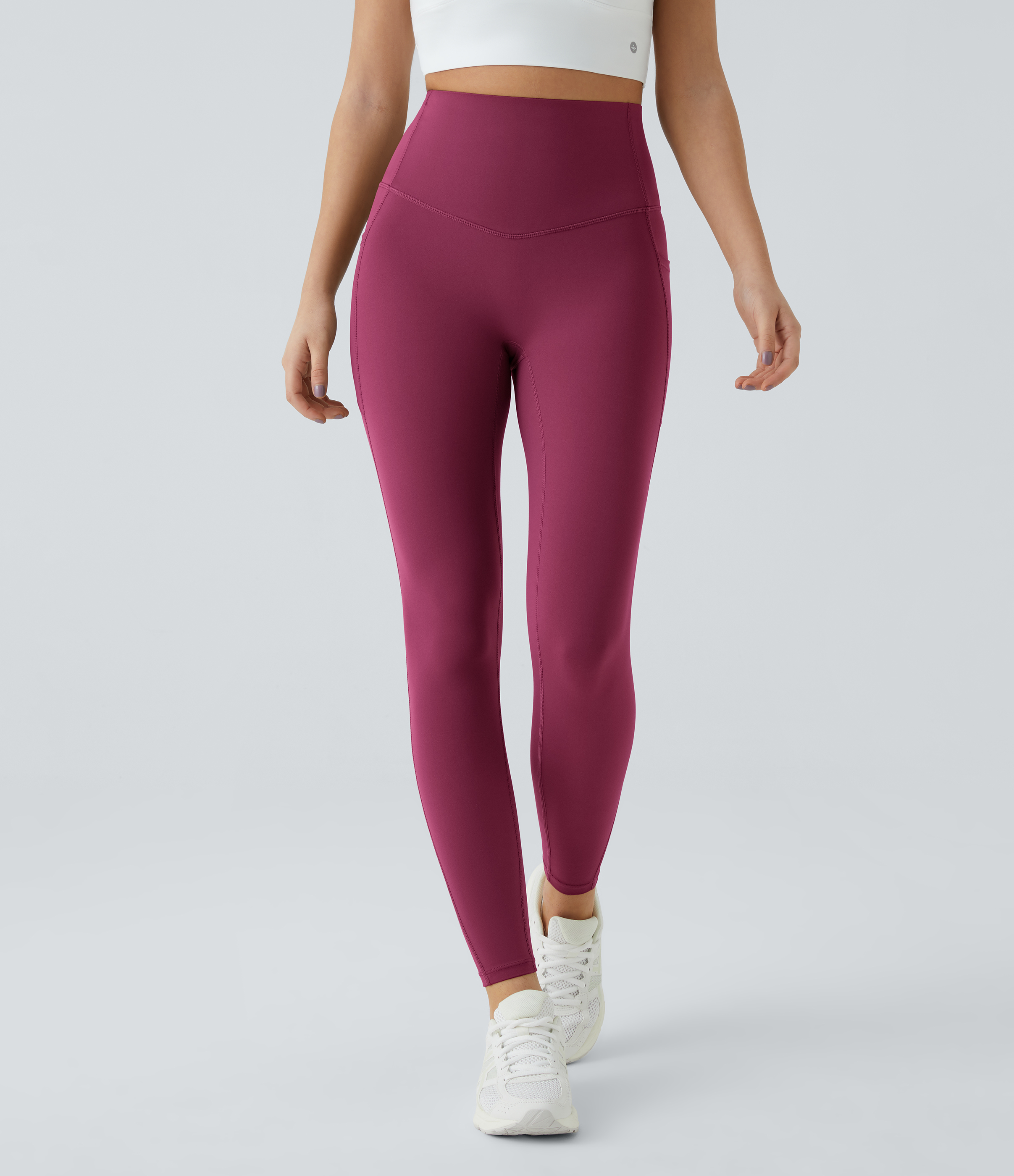Halara SoCinched High Waisted Tummy Control Side Pocket Shaping Training UltraSculpt Leggings  - Red Plum - M(7/8) gym leggings 