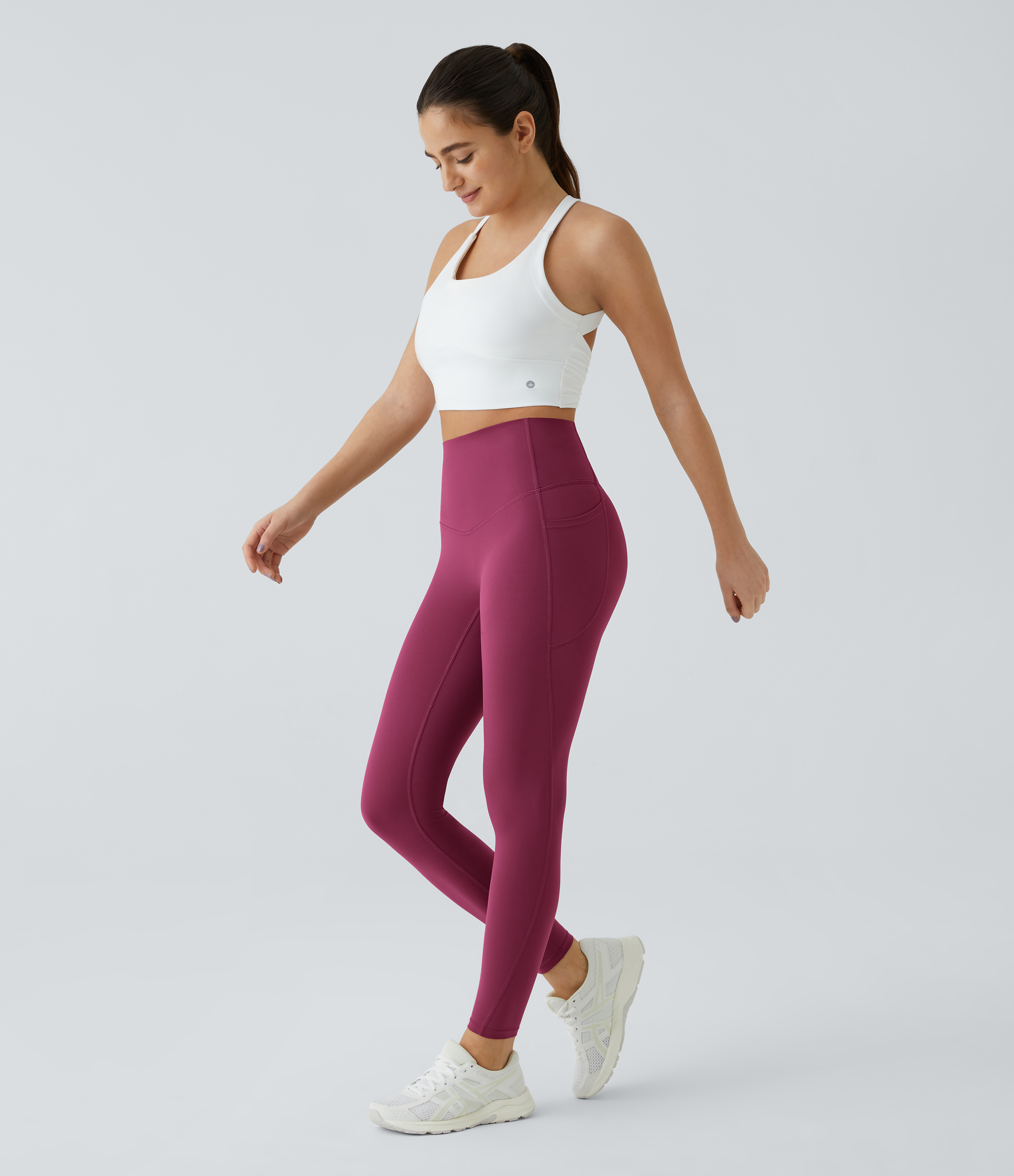 Halara SoCinched High Waisted Tummy Control Side Pocket Shaping Training UltraSculpt Leggings  - Red Plum - M(7/8) gym leggings 