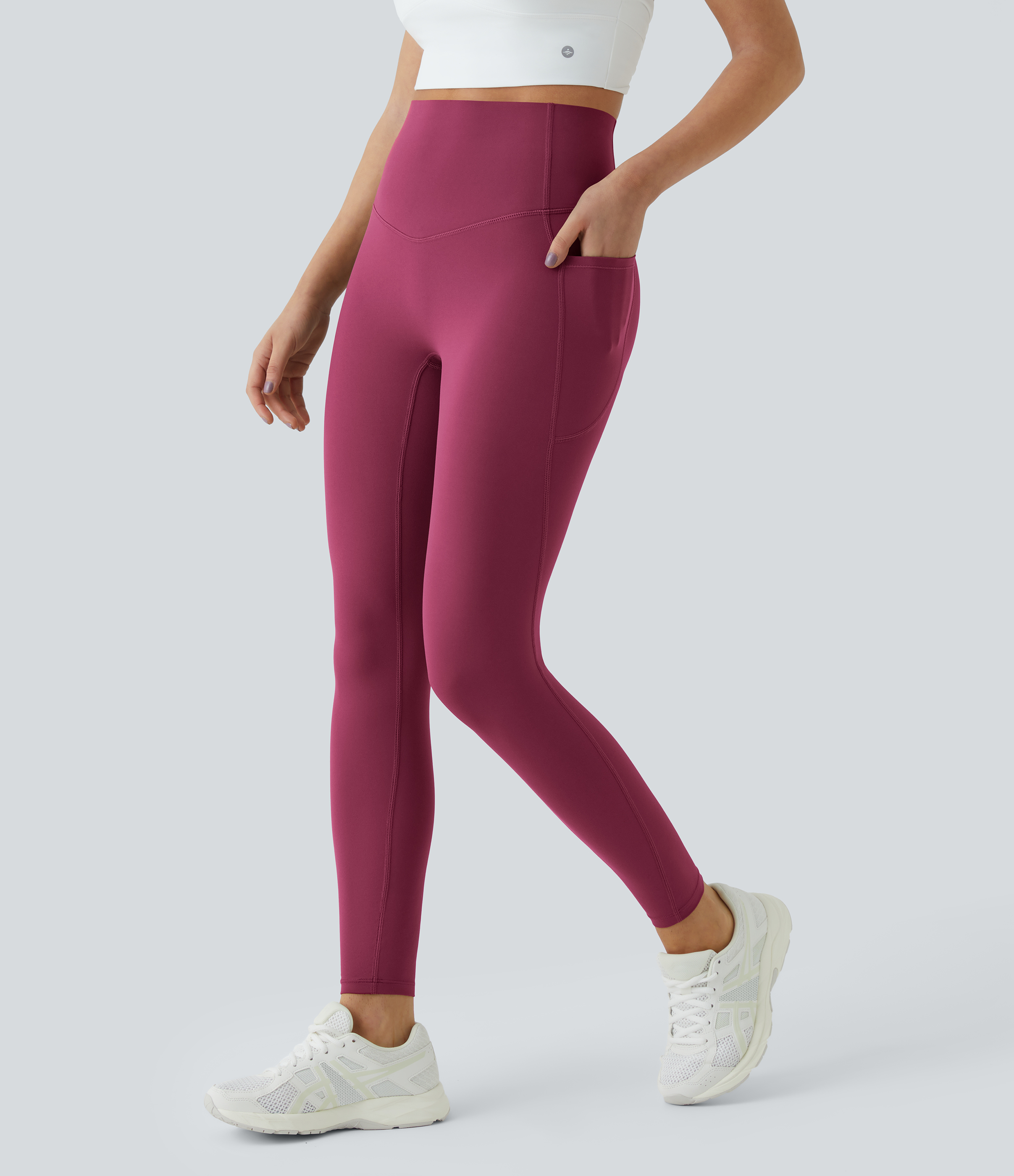 Halara SoCinched High Waisted Tummy Control Side Pocket Shaping Training UltraSculpt Leggings  - Red Plum - M(7/8) gym leggings 