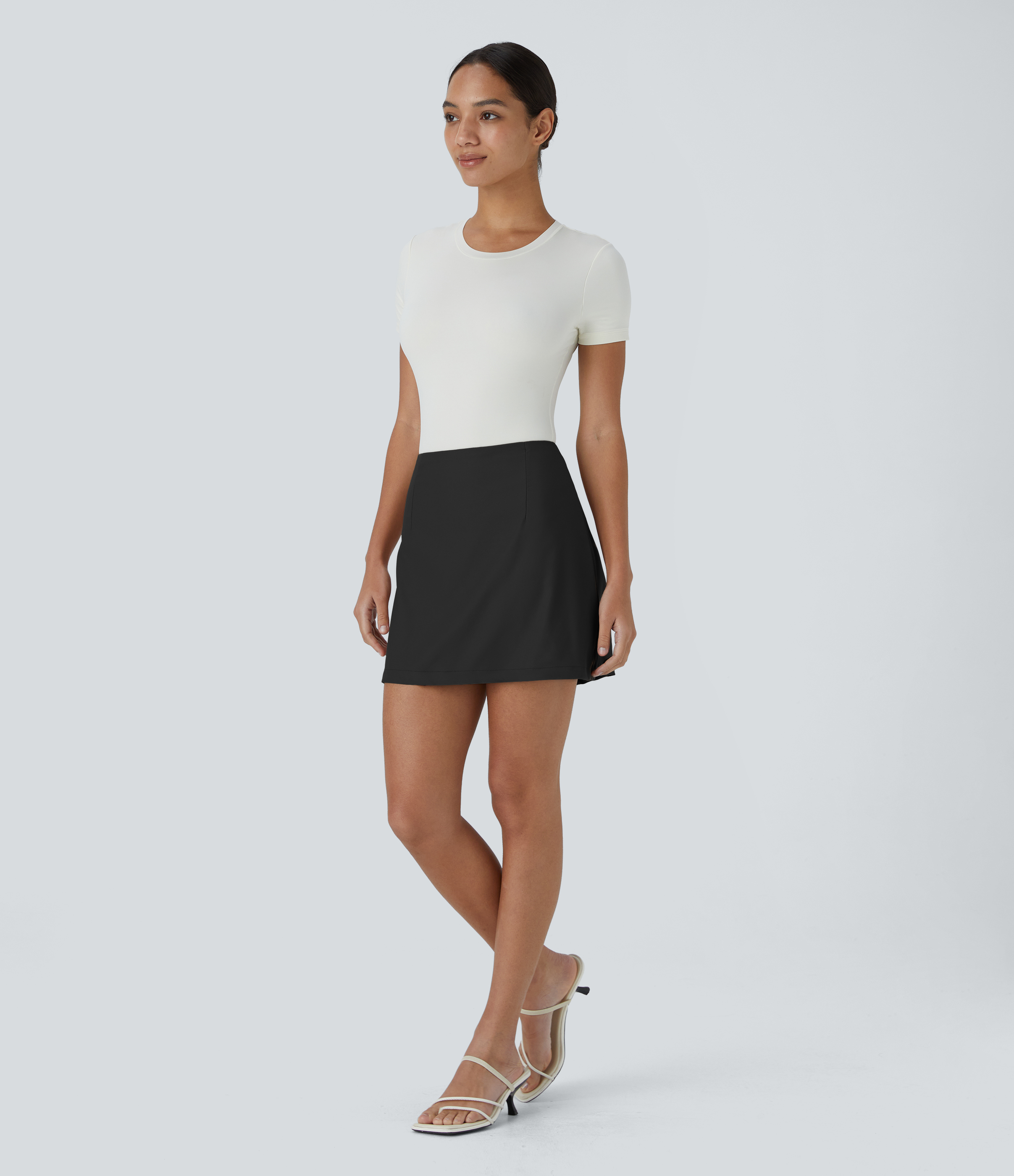 Halara High Waisted Side Invisible Zipper 2-in-1 A Line Mini Casual Skirt  - Black - M 