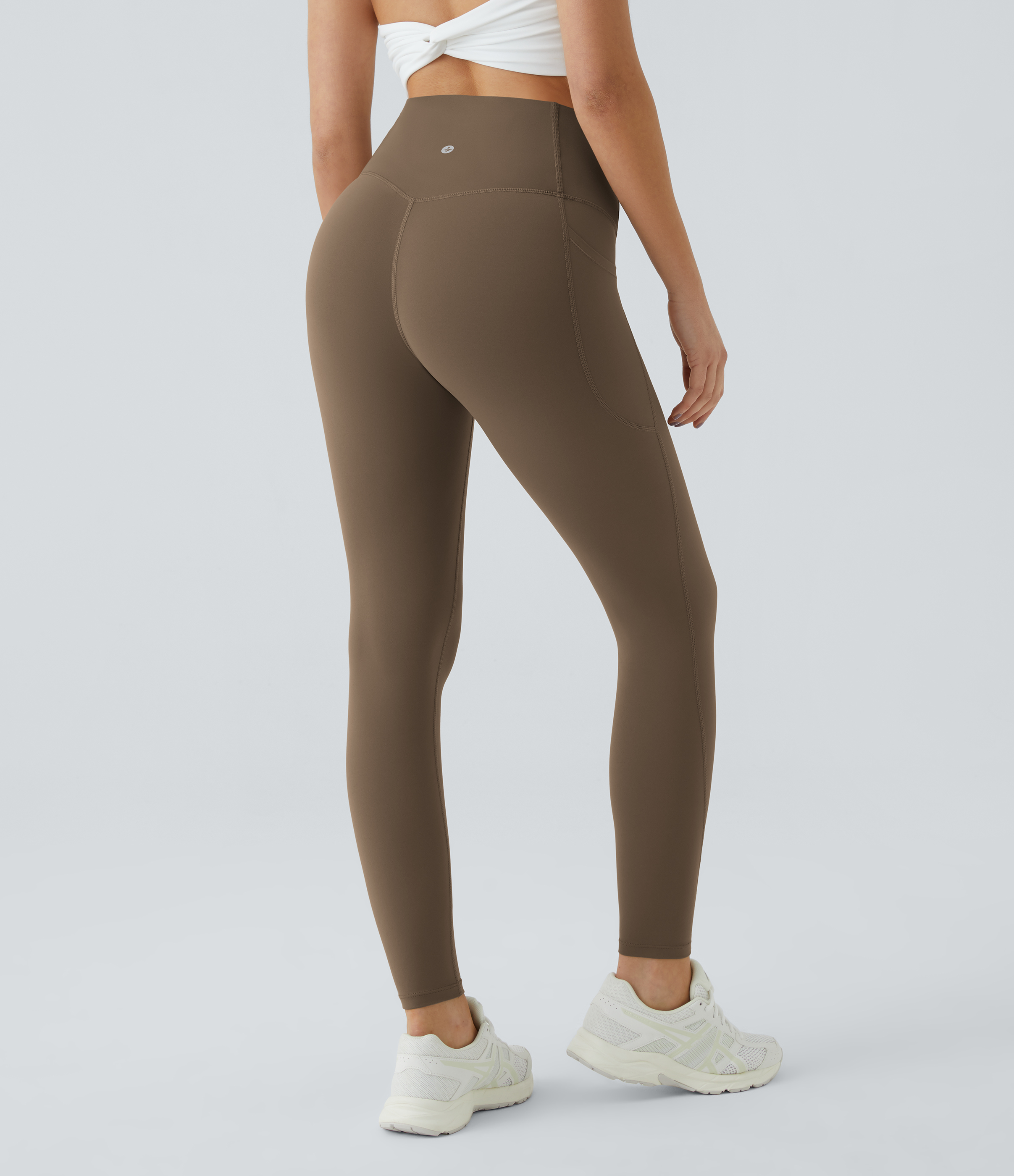Halara SoCinched High Waisted Tummy Control Side Pocket Shaping Training UltraSculpt Leggings  - Thick Earthy Brown - XS(7/8) gym leggings 