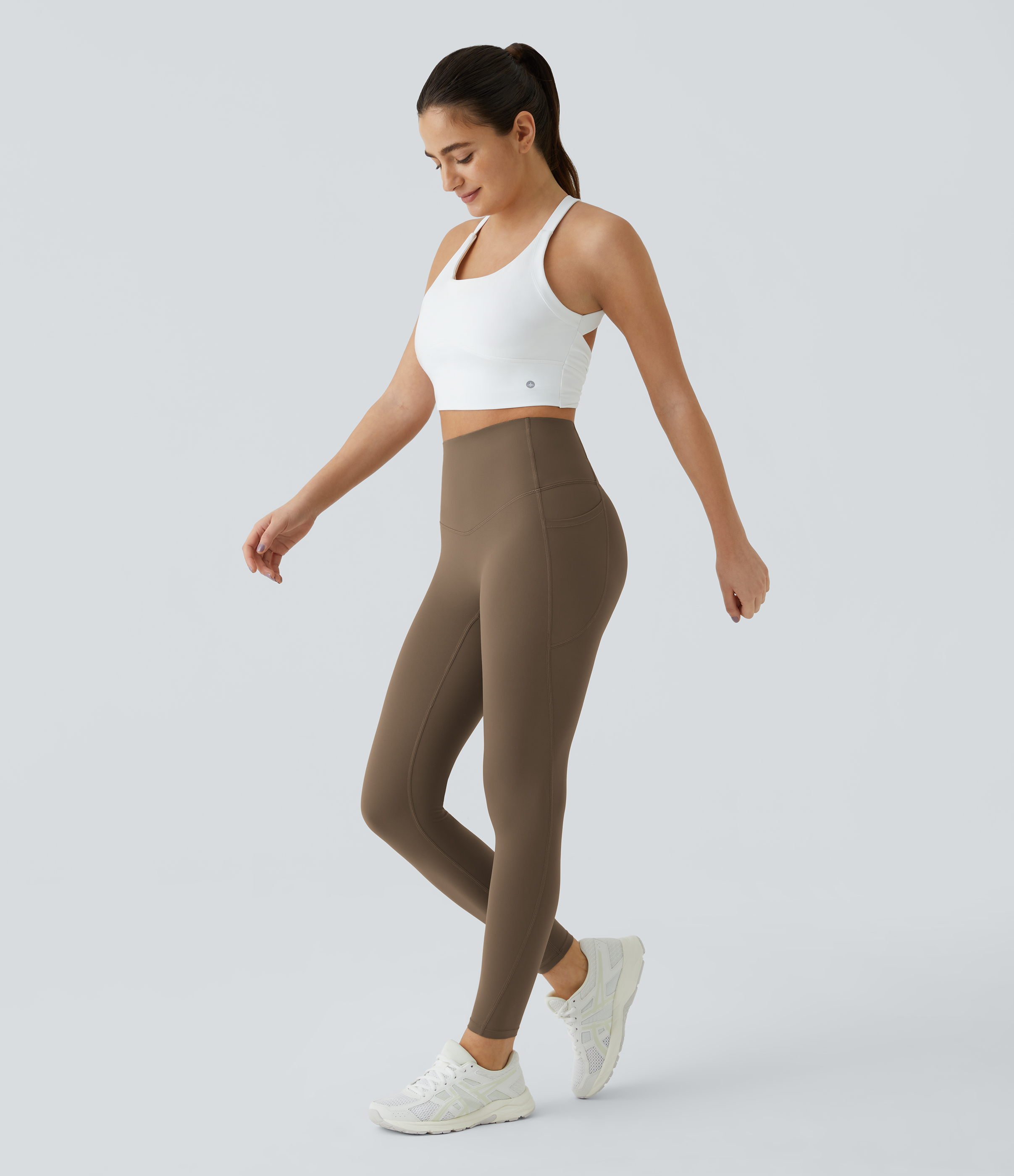 Halara SoCinched High Waisted Tummy Control Side Pocket Shaping Training UltraSculpt Leggings  - Thick Earthy Brown - XS(7/8) gym leggings 