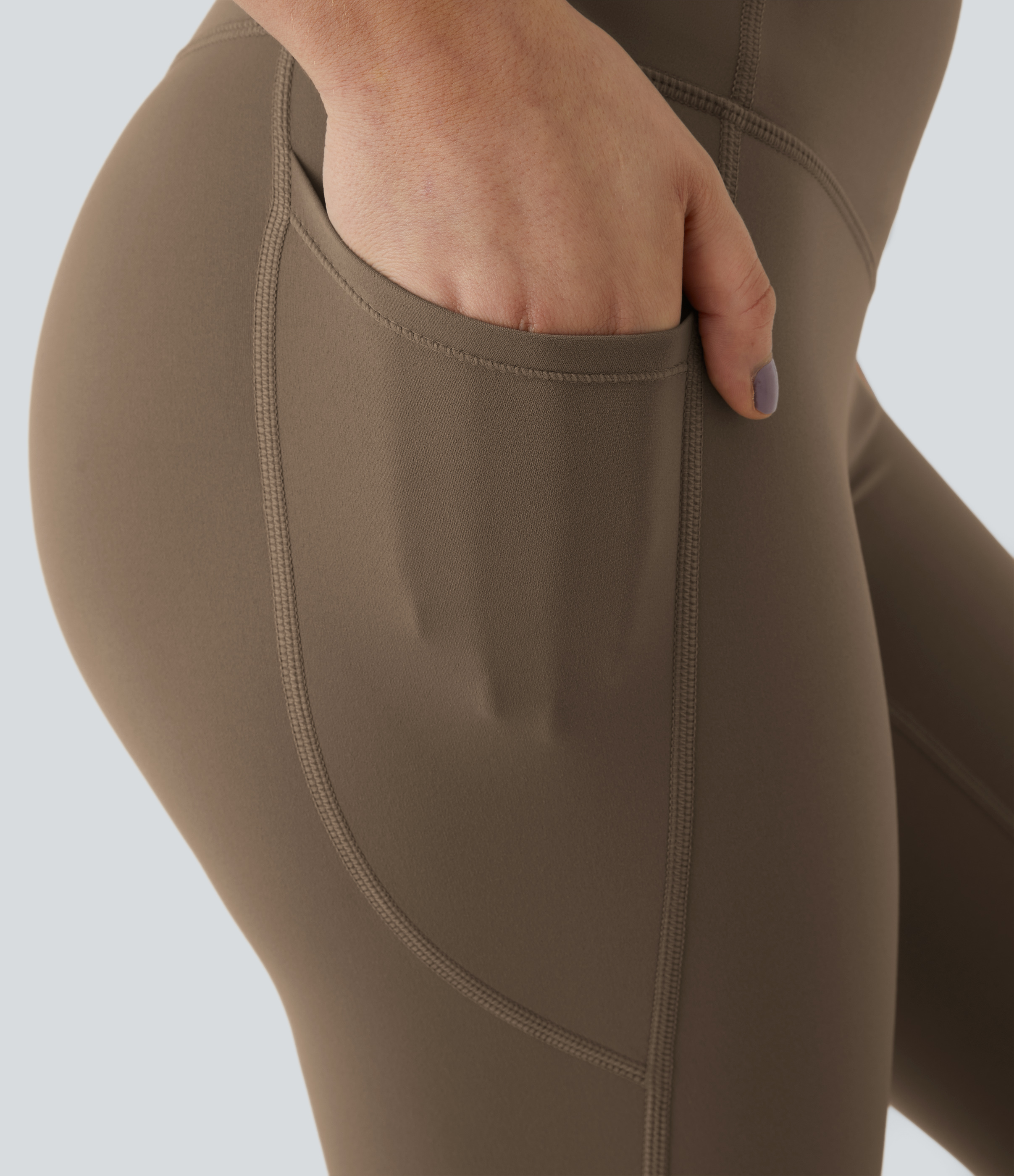 Halara SoCinched High Waisted Tummy Control Side Pocket Shaping Training UltraSculpt Leggings  - Thick Earthy Brown - XS(7/8) gym leggings 