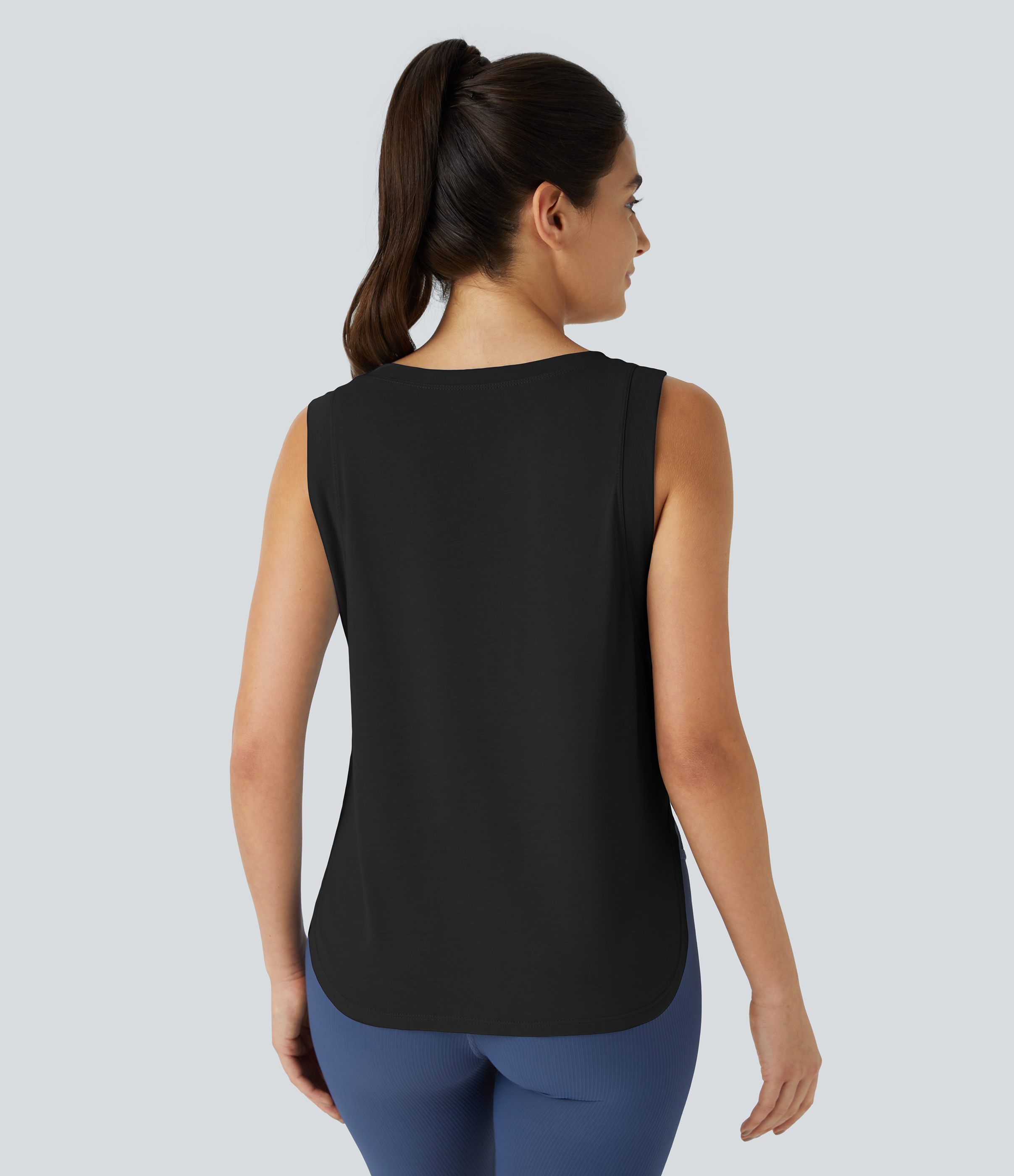Halara Round Neck Split Hem Casual Tank Top Tank Top - Black - XL golf tops halter top tunic tops sleeveless tops backless top 