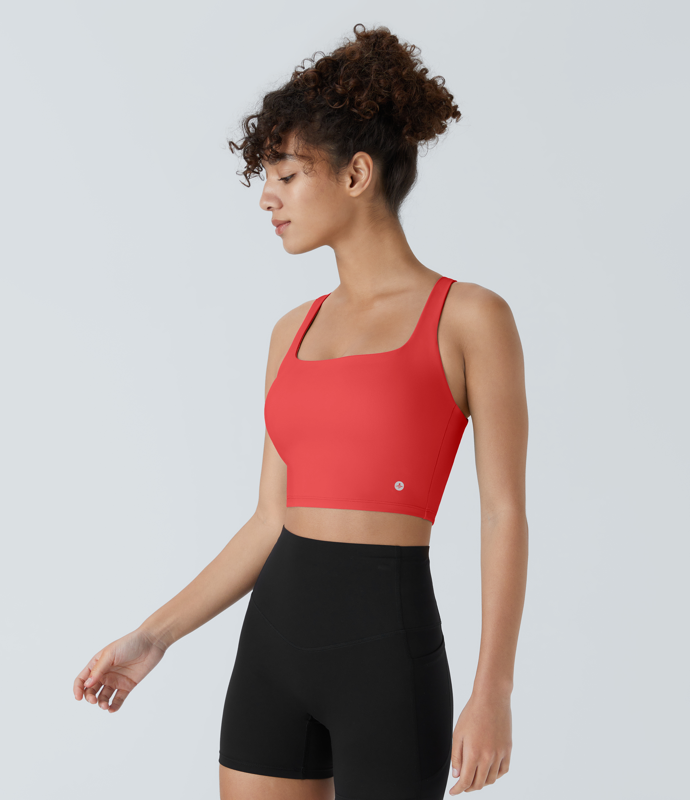 Halara Cloudfulв„ў Air Fabric Square Neck Backless Crisscross Cropped Cool Touch Yoga Tank Top Tank Top - Poinsettia - XS golf tops halter top 