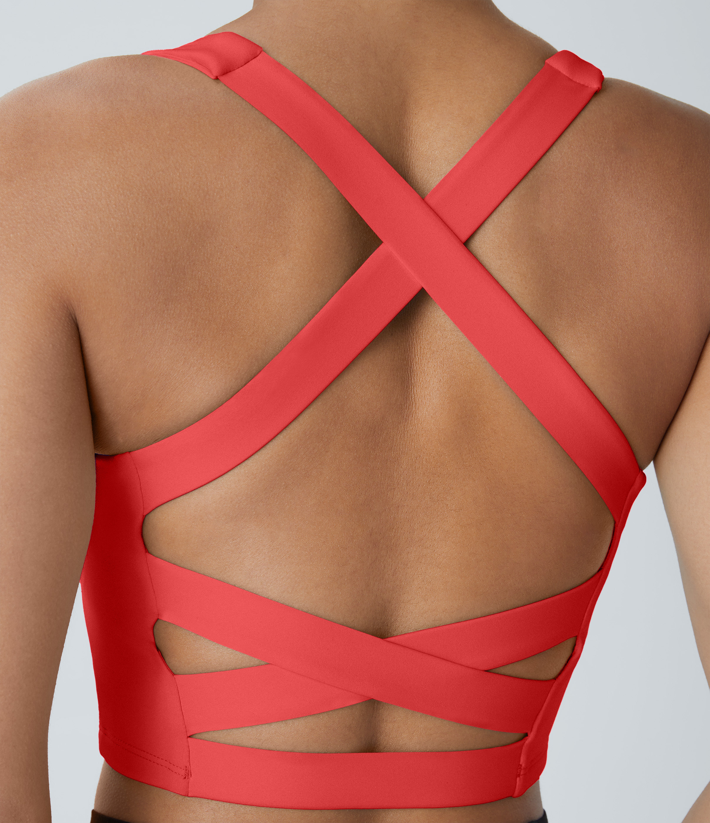 Halara Cloudfulв„ў Air Fabric Square Neck Backless Crisscross Cropped Cool Touch Yoga Tank Top Tank Top - Poinsettia - XS golf tops halter top 
