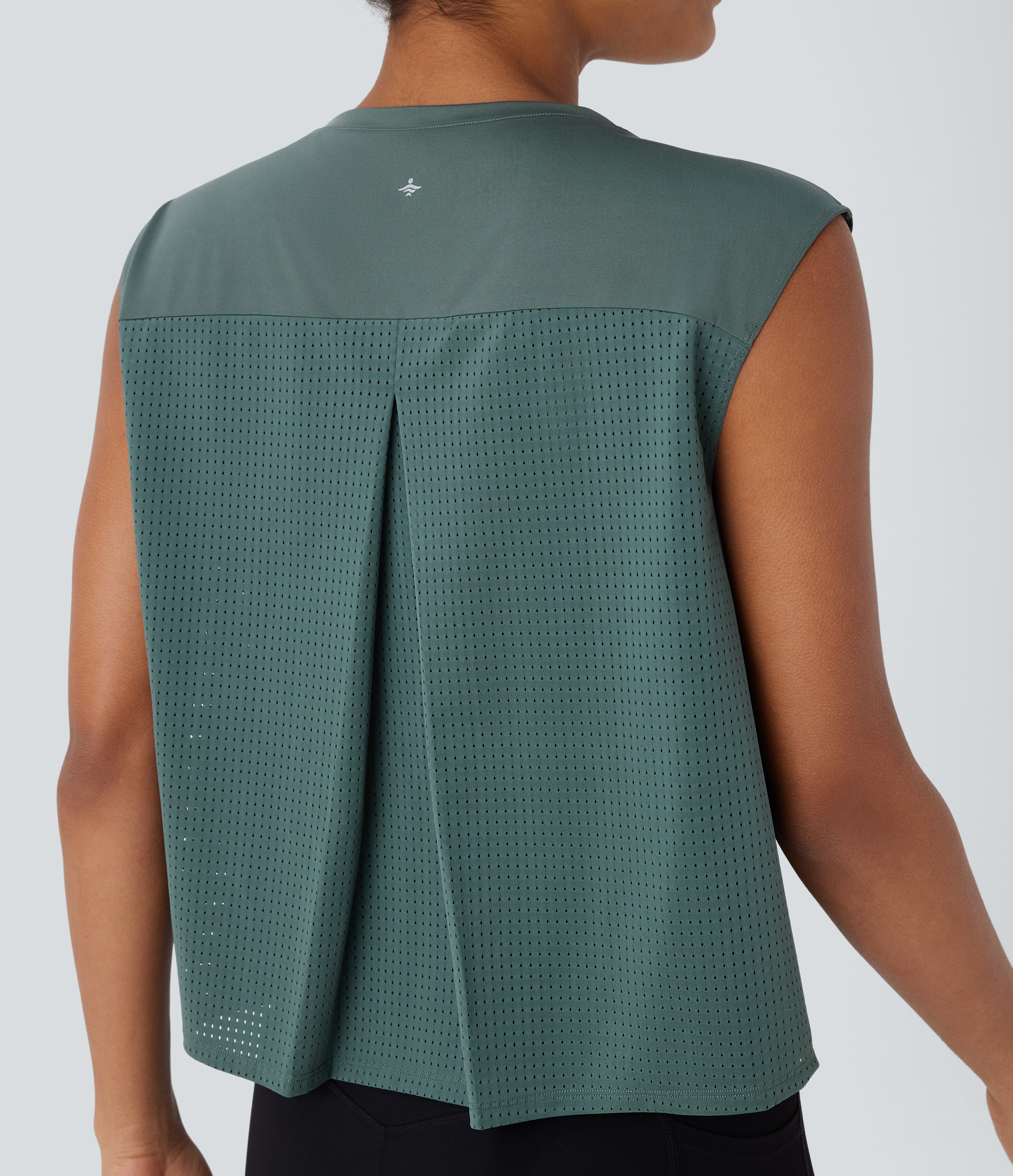 Halara Round Neck Contrast Mesh Running Tank Top Tank Top - Duck Green - XL golf tops halter top tunic tops sleeveless tops backless top 
