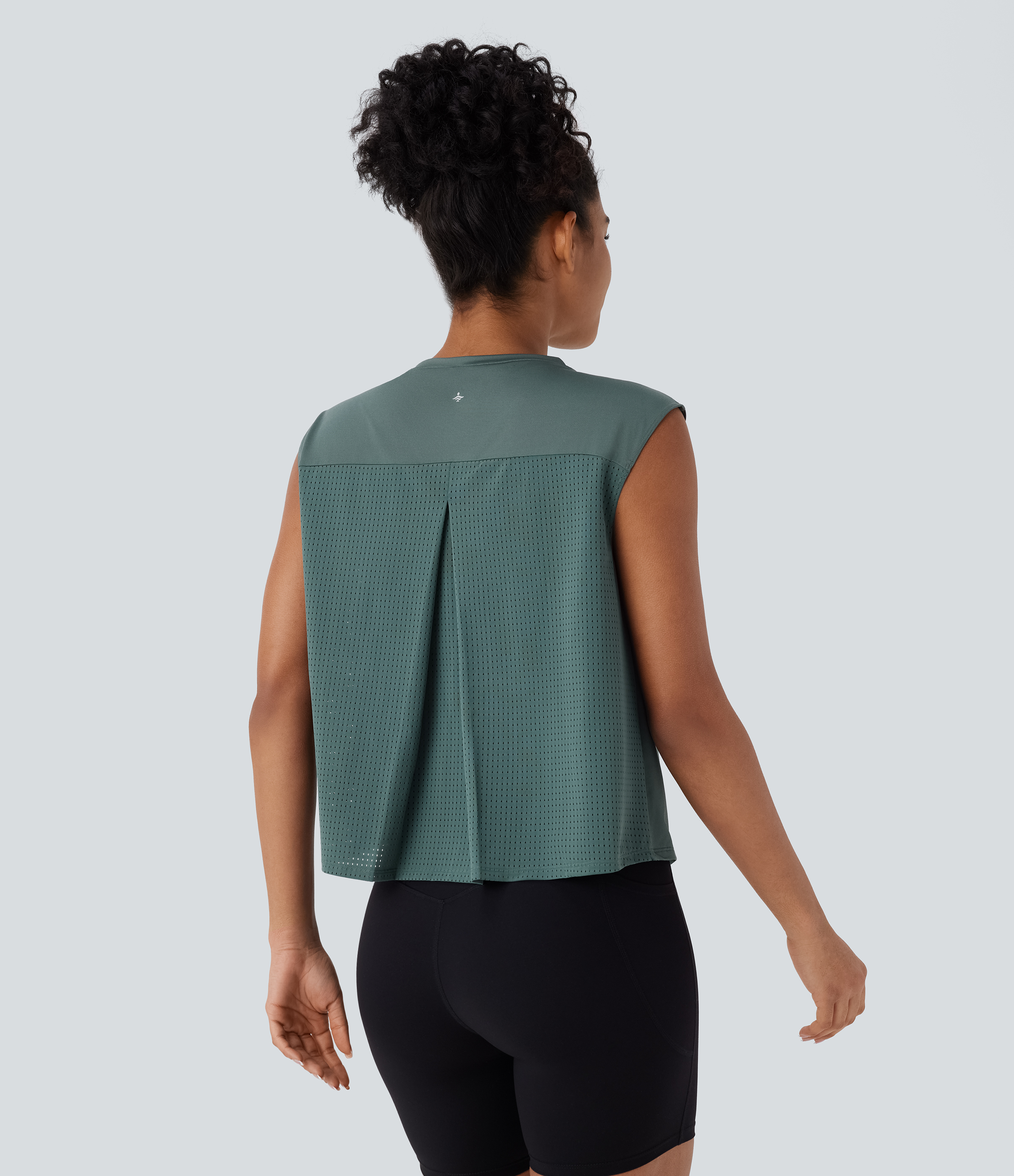 Halara Round Neck Contrast Mesh Running Tank Top Tank Top - Duck Green - XL golf tops halter top tunic tops sleeveless tops backless top 