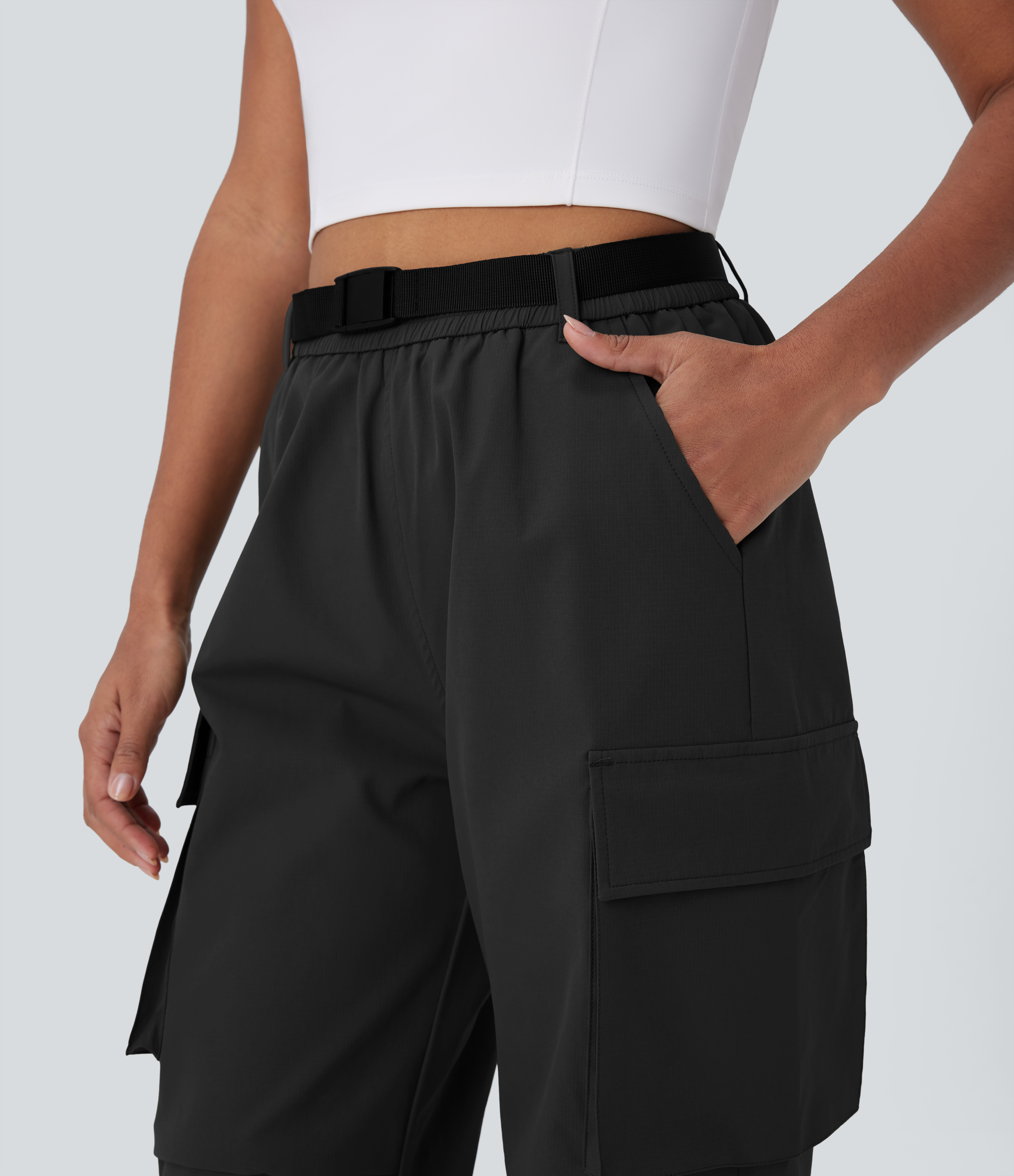 Halara Water Repellent High Waisted Belted Multiple Pockets Hiking Cargo Joggers  - Black - S(regular) 