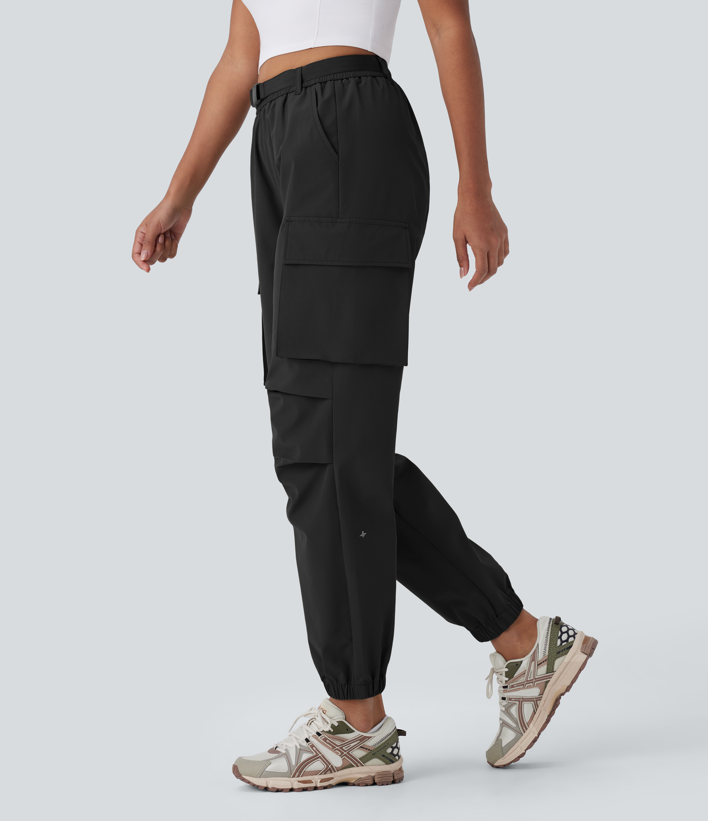 Halara Water Repellent High Waisted Belted Multiple Pockets Hiking Cargo Joggers  - Black - S(regular) 
