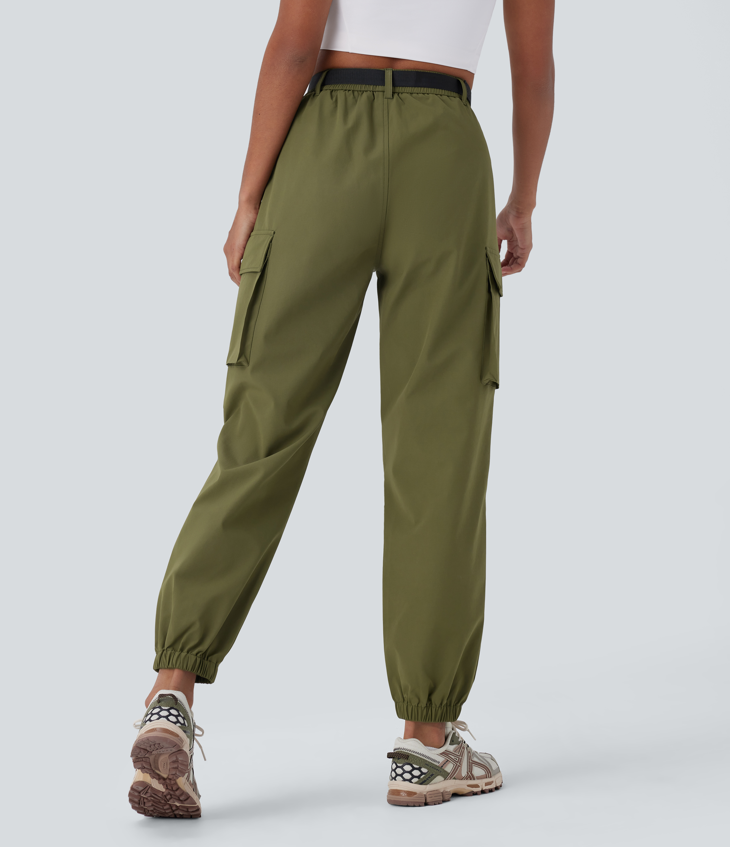Halara Water Repellent High Waisted Belted Multiple Pockets Hiking Cargo Joggers  - Army Green - S(regular) 