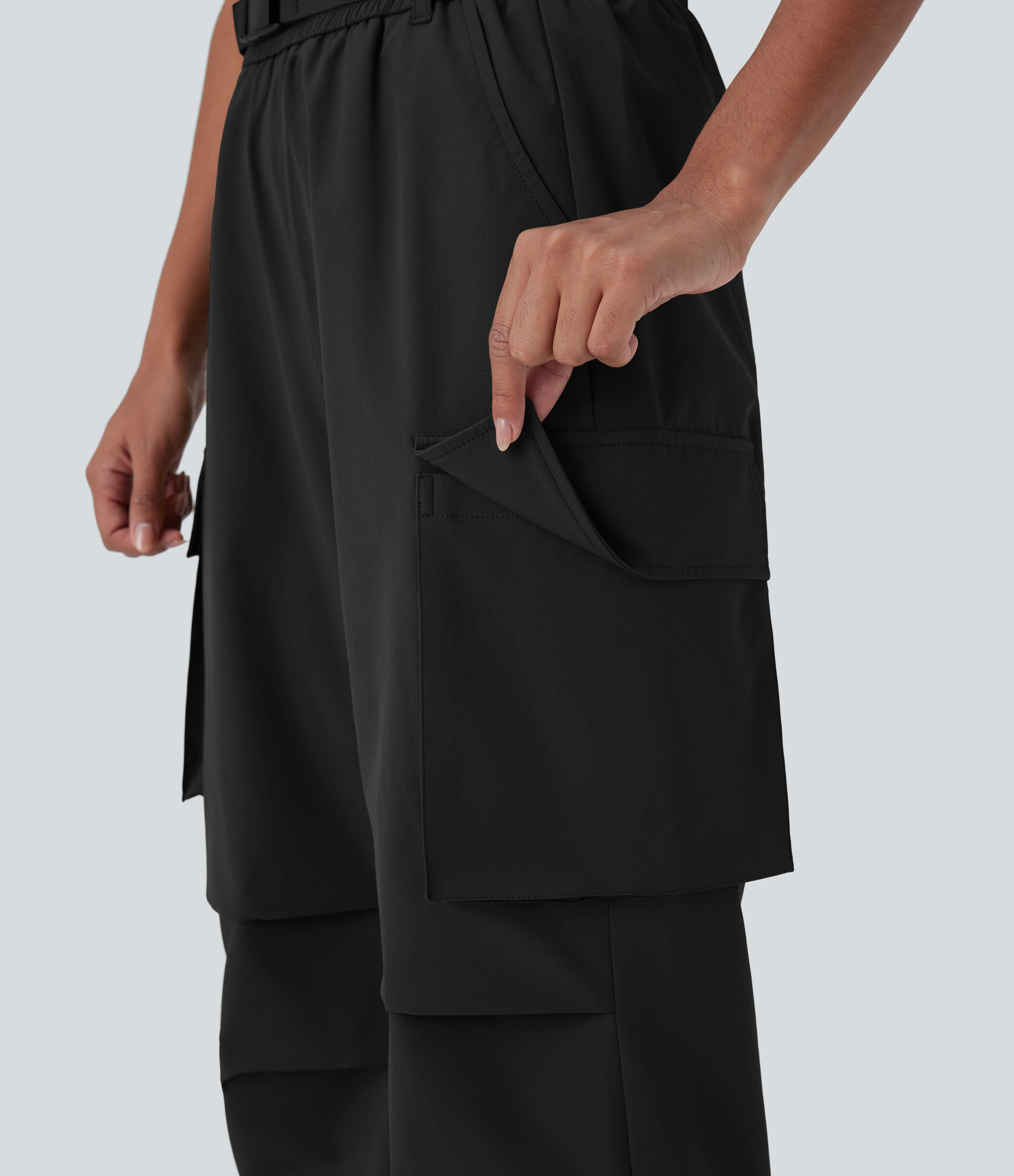 Halara Water Repellent High Waisted Belted Multiple Pockets Hiking Cargo Joggers  - Black - S(regular) 
