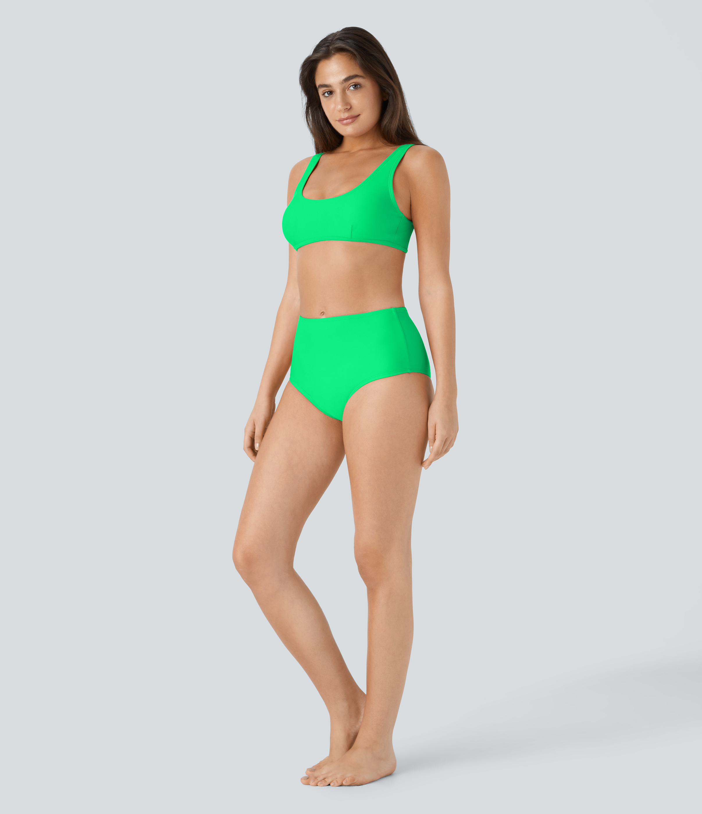 Halara Solid U Neck Bikini Top Swimsuit  - Verdant Heights - M 