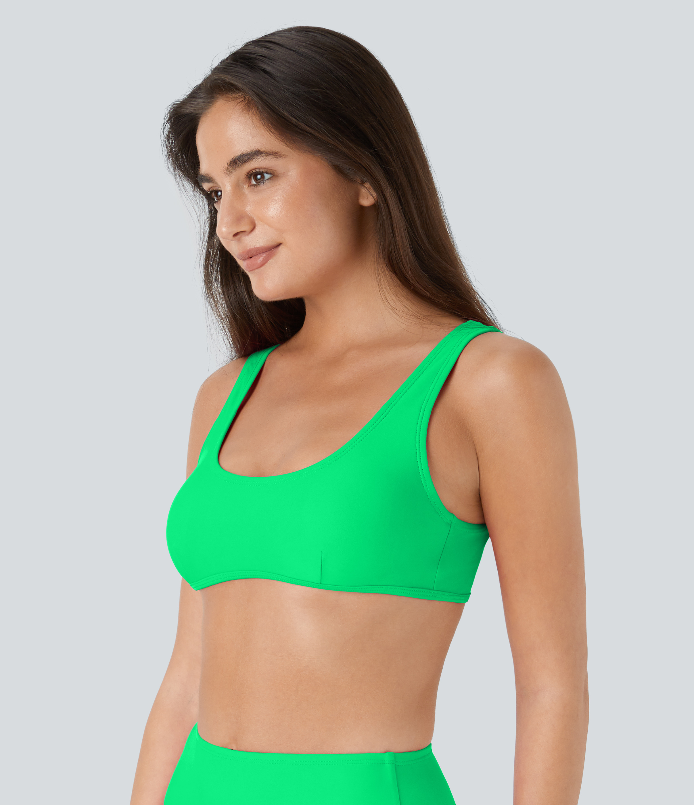 Halara Solid U Neck Bikini Top Swimsuit  - Verdant Heights - M 