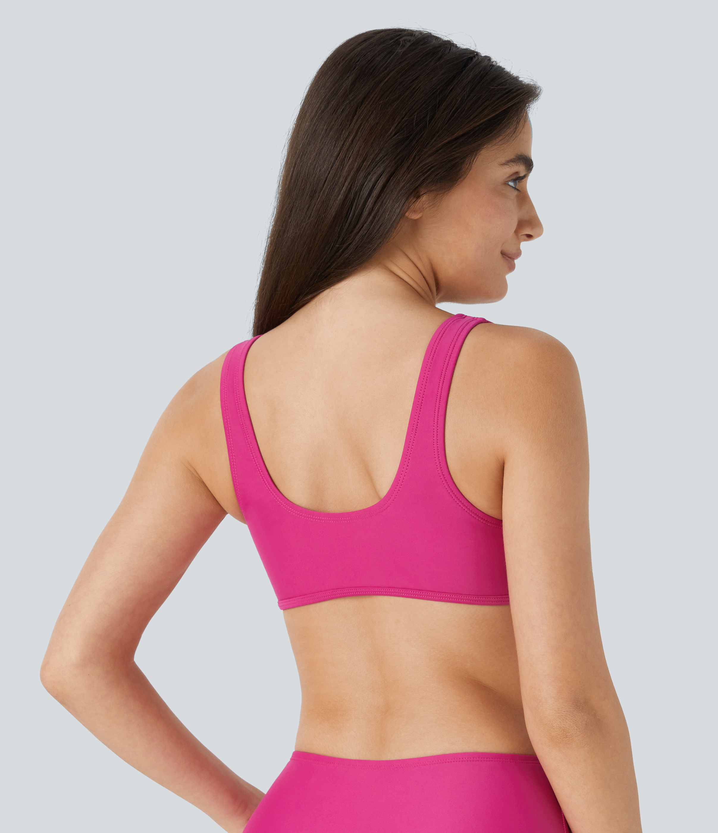 Halara Solid U Neck Bikini Top Swimsuit  - Sakura Red - XL 