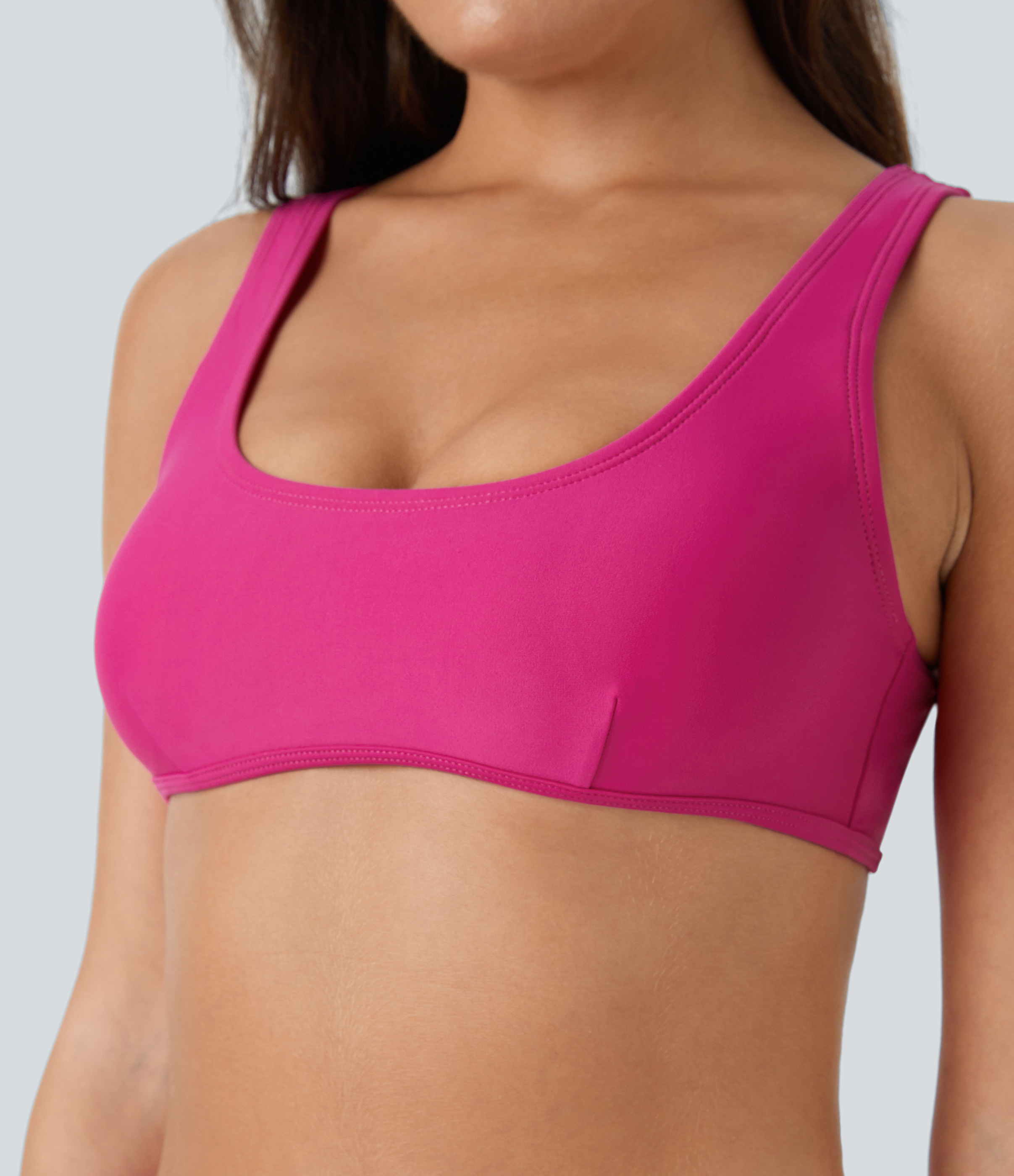 Halara Solid U Neck Bikini Top Swimsuit  - Sakura Red - XL 