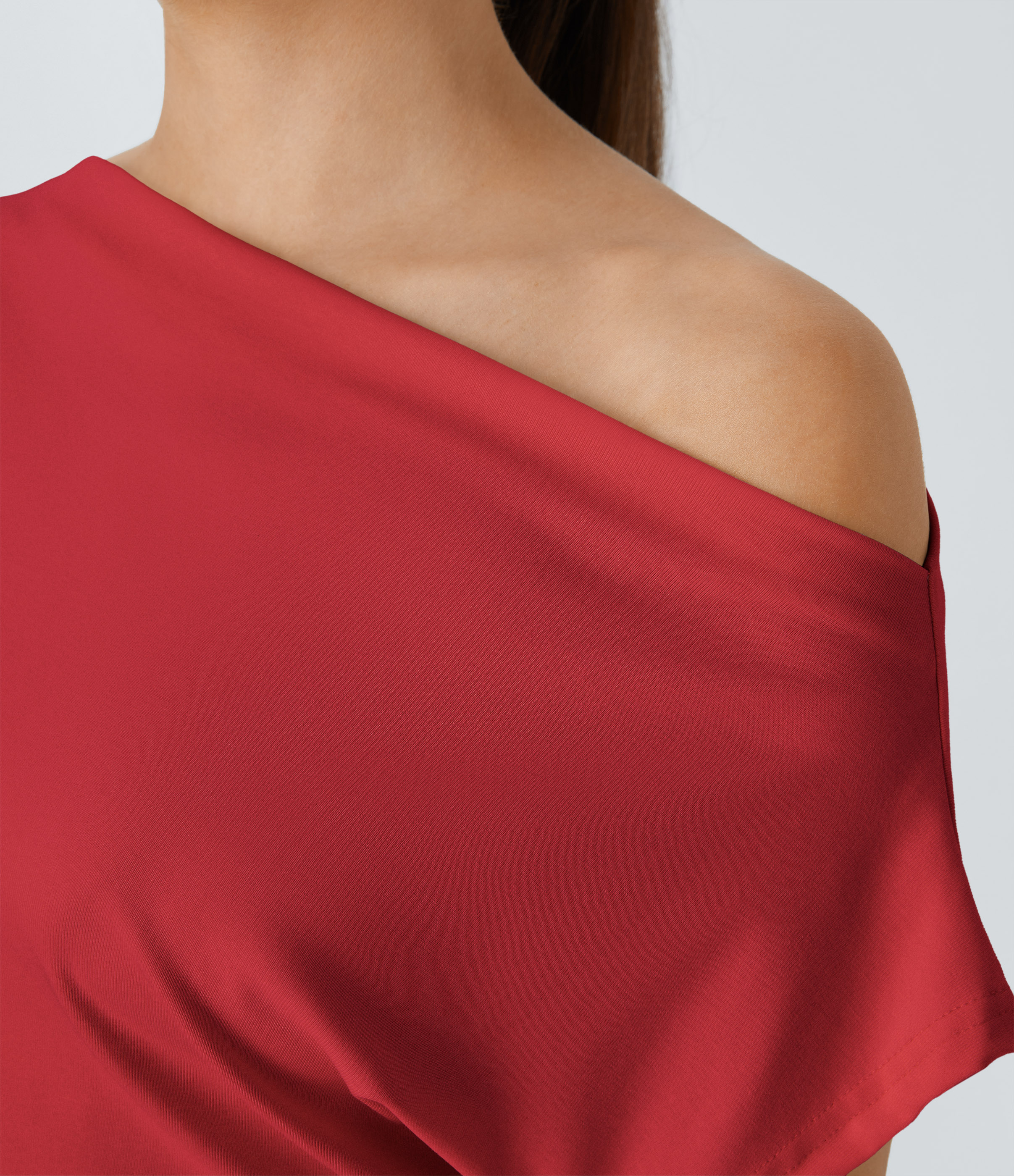 Halara Off Shoulder Short Sleeve Ruched Casual Cotton Top Tank Top - Rubicondo - XS golf tops halter top tunic tops sleeveless tops 