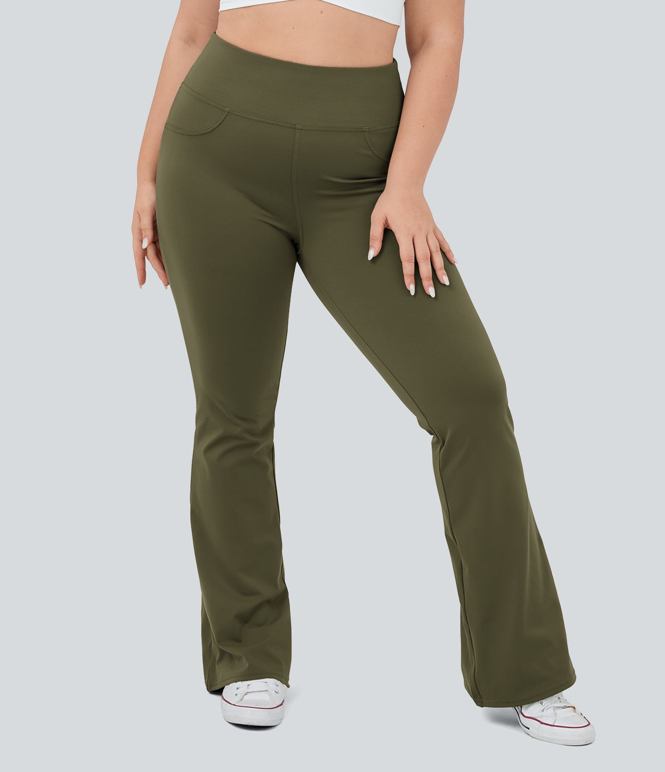 Halara High Waisted Back Pocket Flare Yoga Plus Size Leggings  - Forest Night - 3X(regular) 