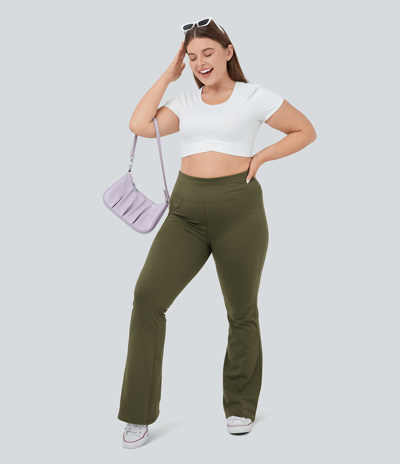 Halara High Waisted Back Pocket Flare Yoga Plus Size Leggings  - Forest Night - 3X(regular) 