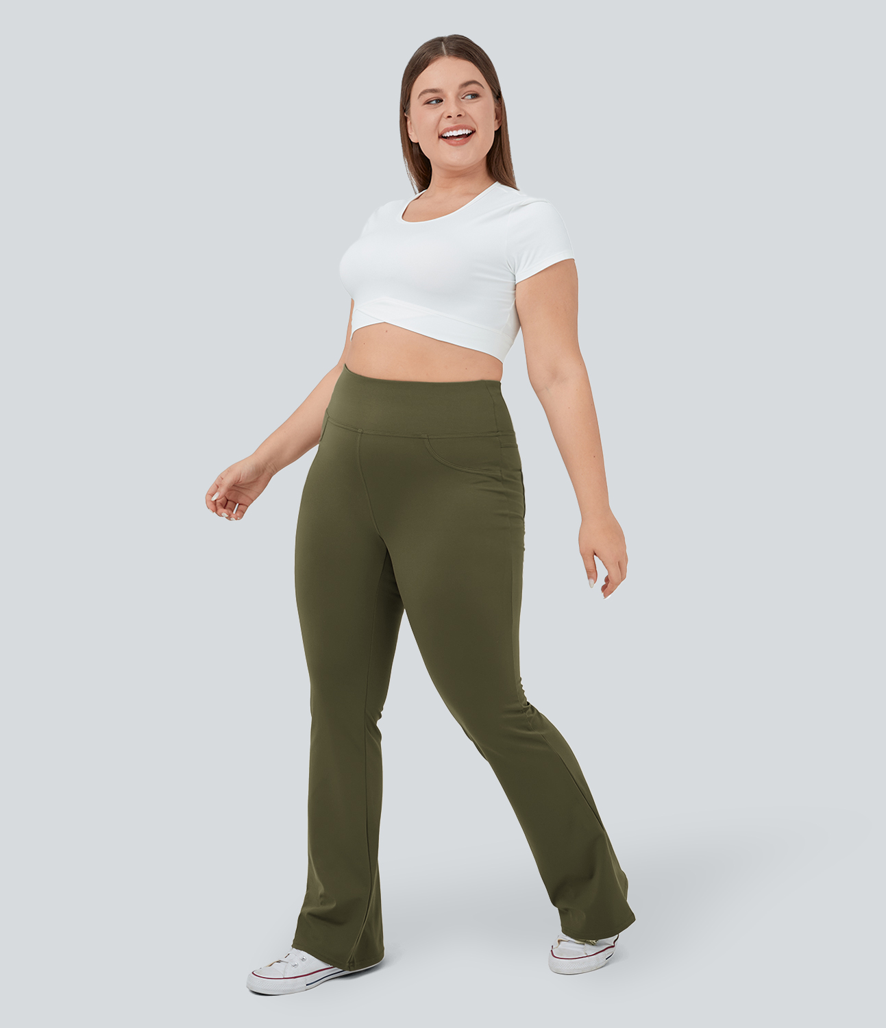Halara High Waisted Back Pocket Flare Yoga Plus Size Leggings  - Forest Night - 3X(regular) 