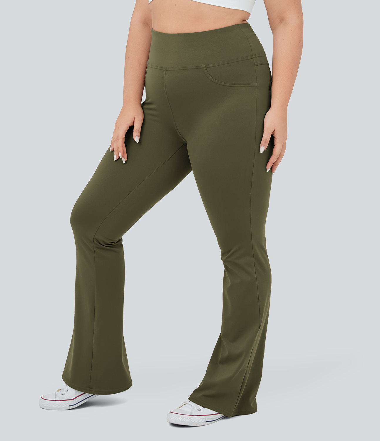 Halara High Waisted Back Pocket Flare Yoga Plus Size Leggings  - Forest Night - 3X(regular) 