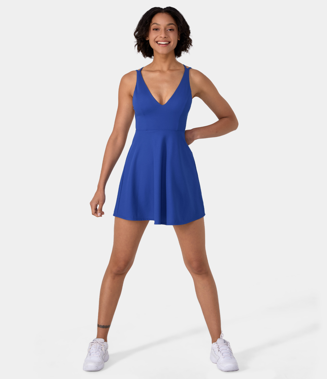 

Halara Crisscross Backless Flare Mini Slip Dance Active Dress Workout Dress - Aster Blue