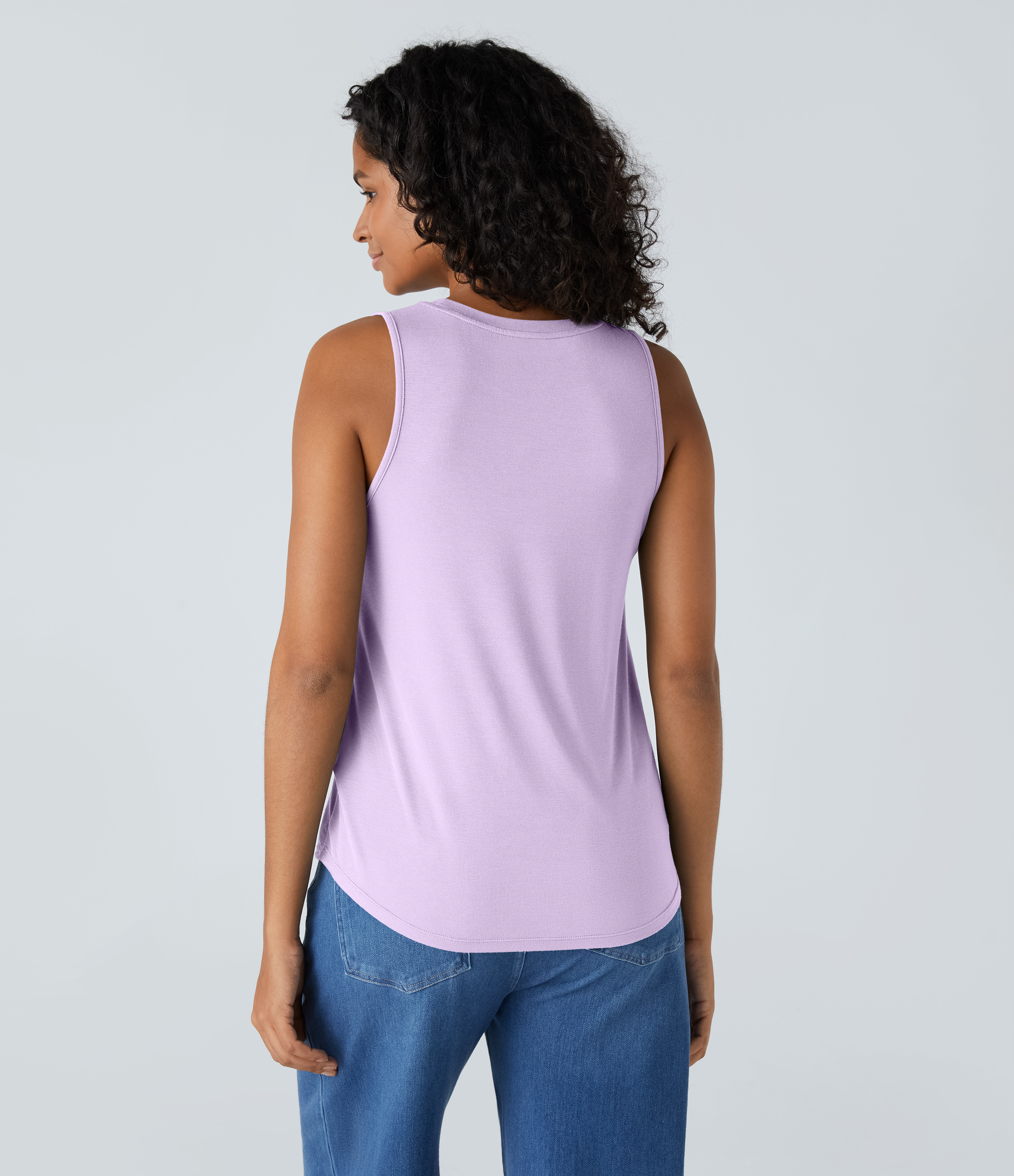 Halara Ribbed Round Neck Basic Casual Tank Top Tank Top - Misty Purple - XL golf tops halter top tunic tops sleeveless tops backless top 