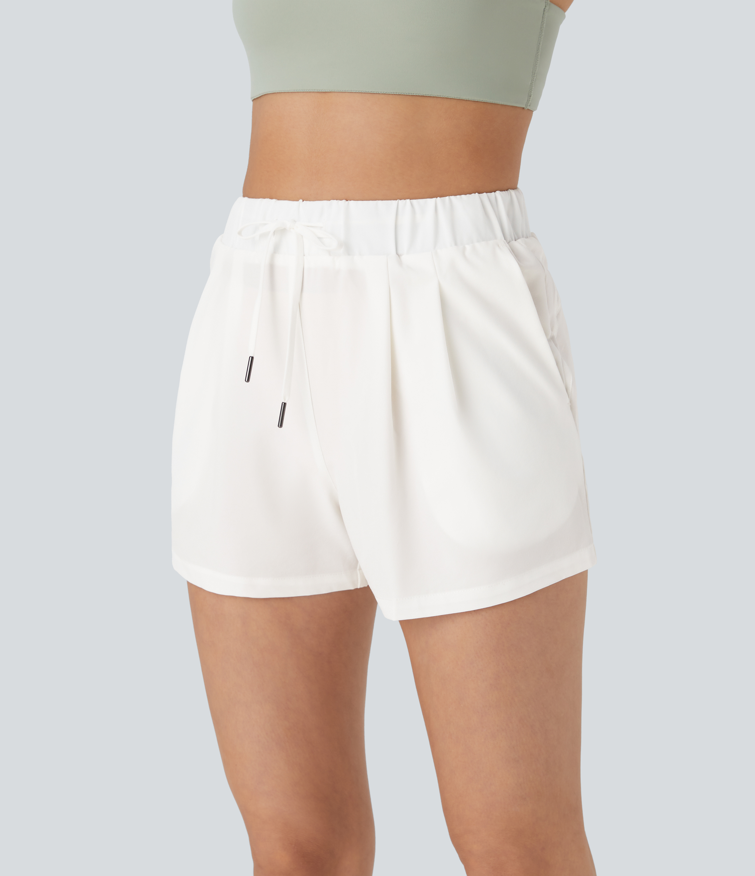 Halara High Waisted Elastic Waistband Drawstring Ruched Side Pocket Casual Shorts 3