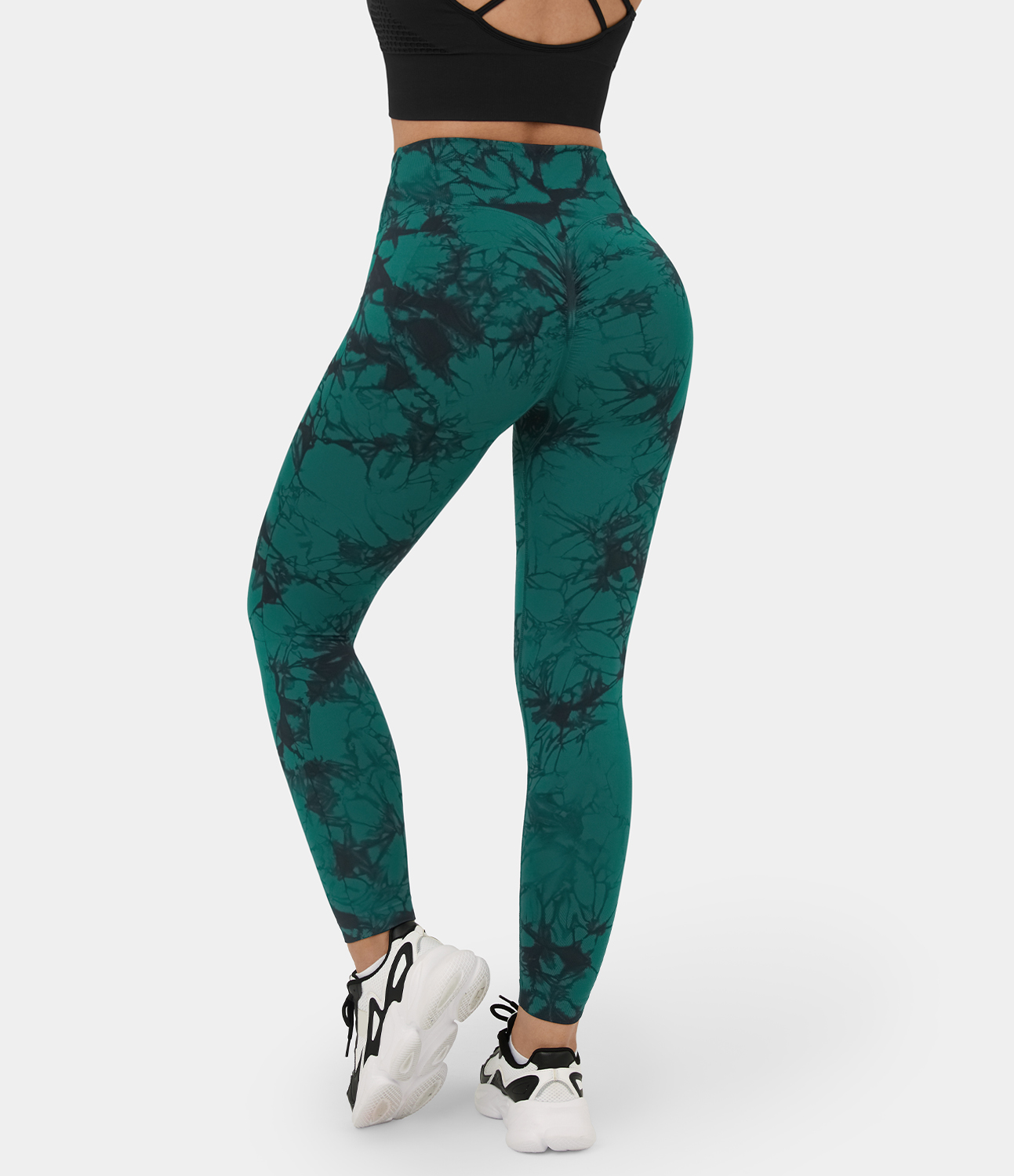 Halara Seamless Flow High Waisted Crossover Ruched Tie Dye Yoga Leggings  - Dark Green Tie Dye - XL gym leggings leggings with pockets 