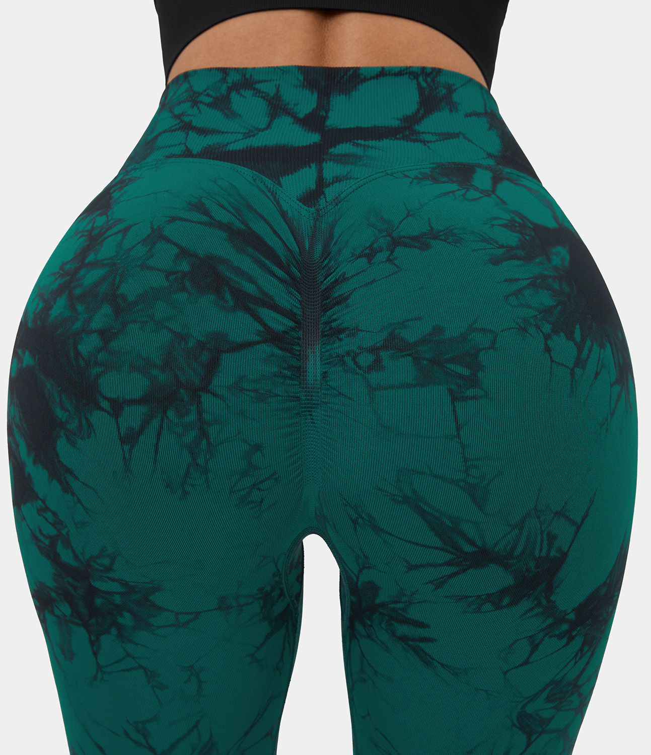 Halara Seamless Flow High Waisted Crossover Ruched Tie Dye Yoga Leggings  - Dark Green Tie Dye - XL gym leggings leggings with pockets 