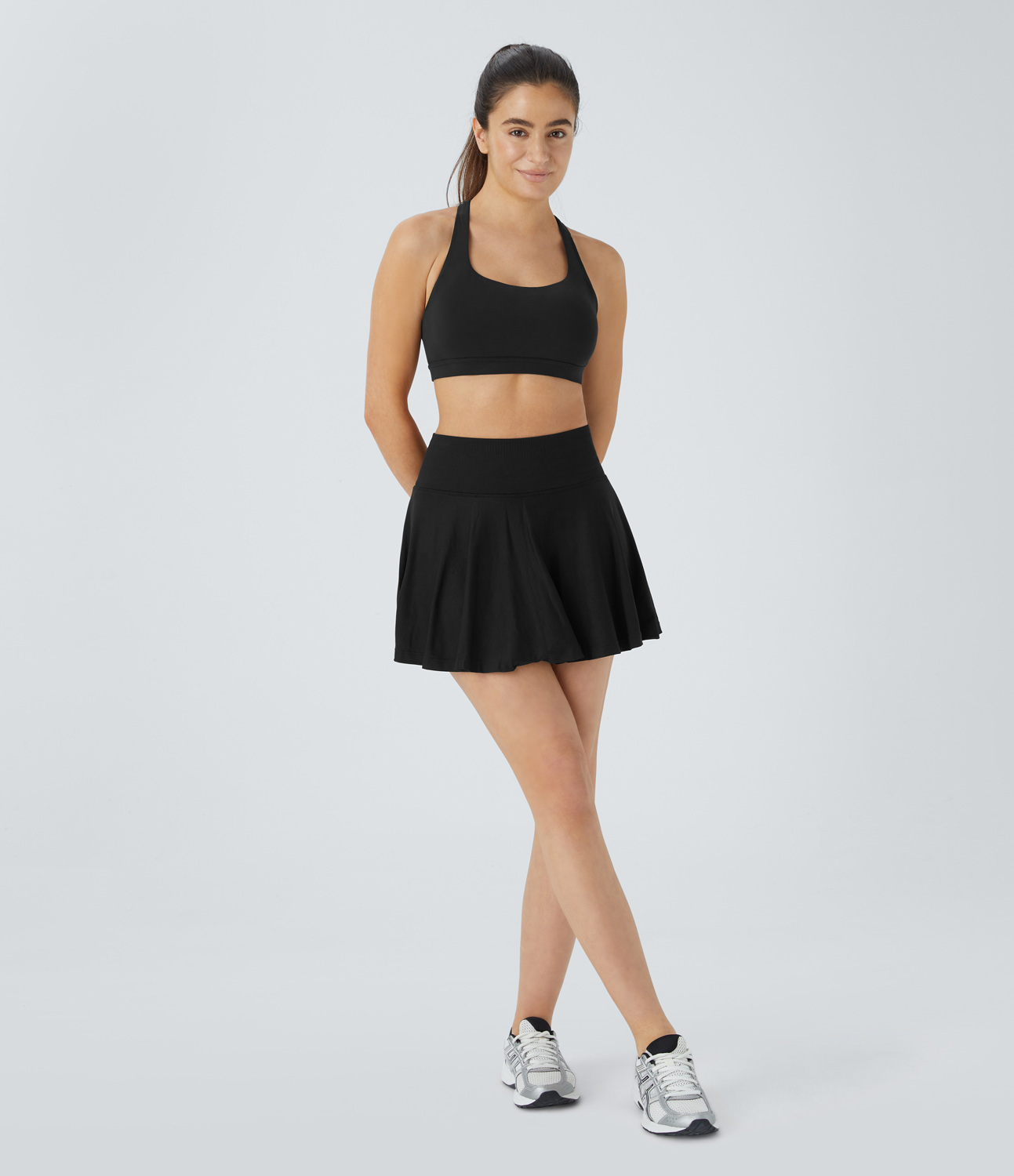 Halara Seamless Flow High Waisted 2-in-1 Side Pocket Flare Mini Yoga Skirt  - Black - S(regular) midi skirt a line skirt golfing skirt 