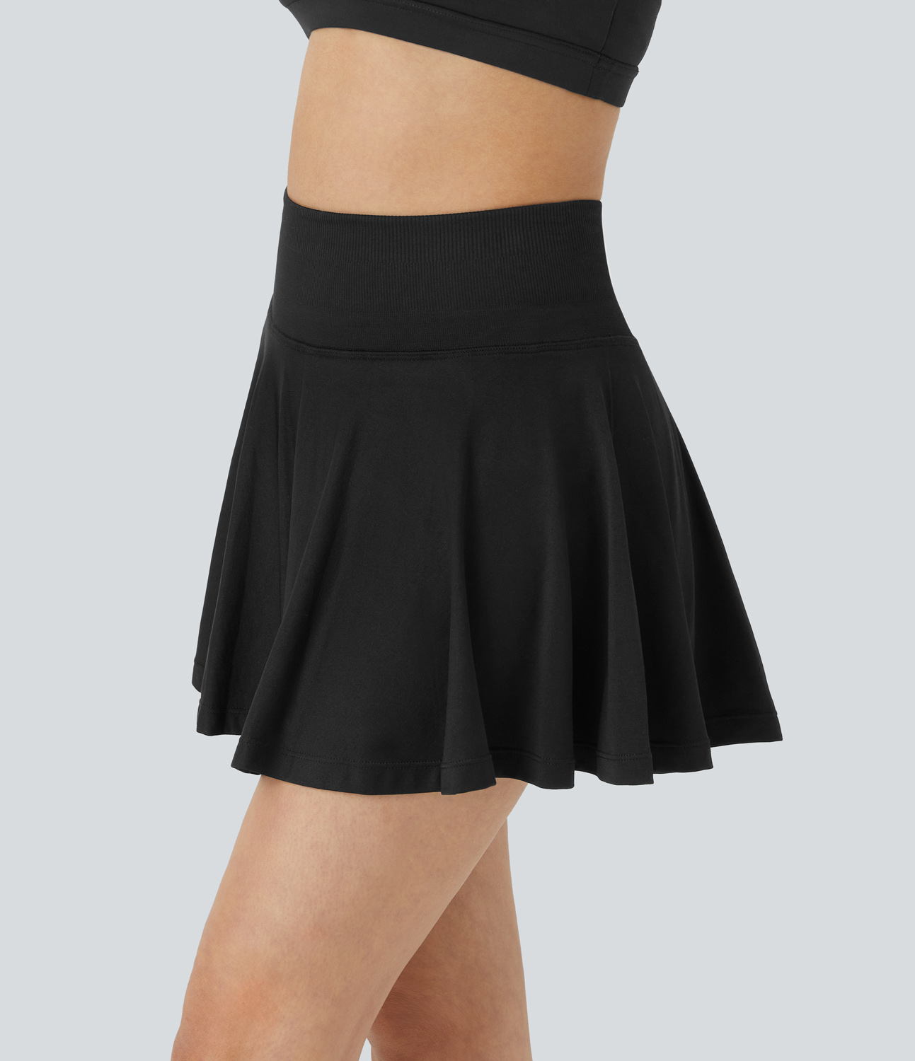 Halara Seamless Flow High Waisted 2-in-1 Side Pocket Flare Mini Yoga Skirt  - Black - S(regular) midi skirt a line skirt golfing skirt 