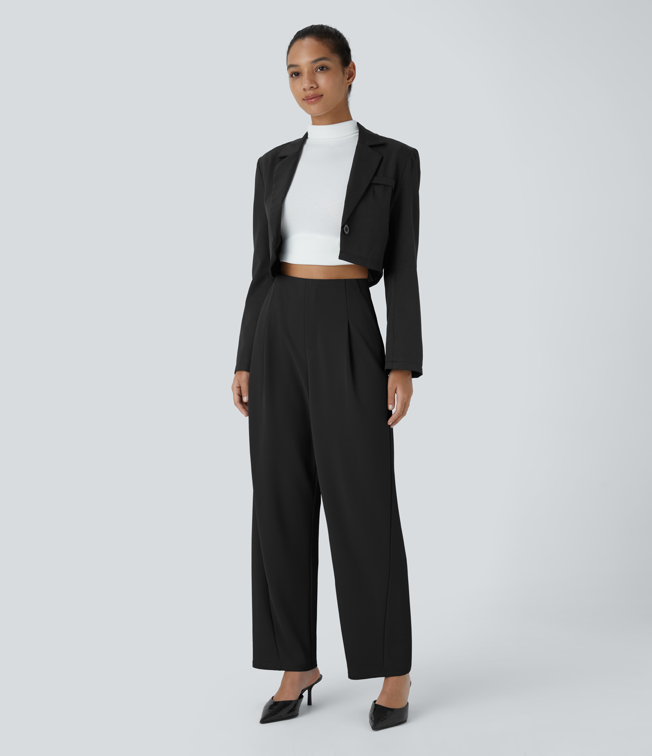 Halara High Waisted Plicated Side Pocket Barrel Leg Crepe Casual Pants  - Black - XS(regular) sweatpants jogger pants stacked sweatpants 