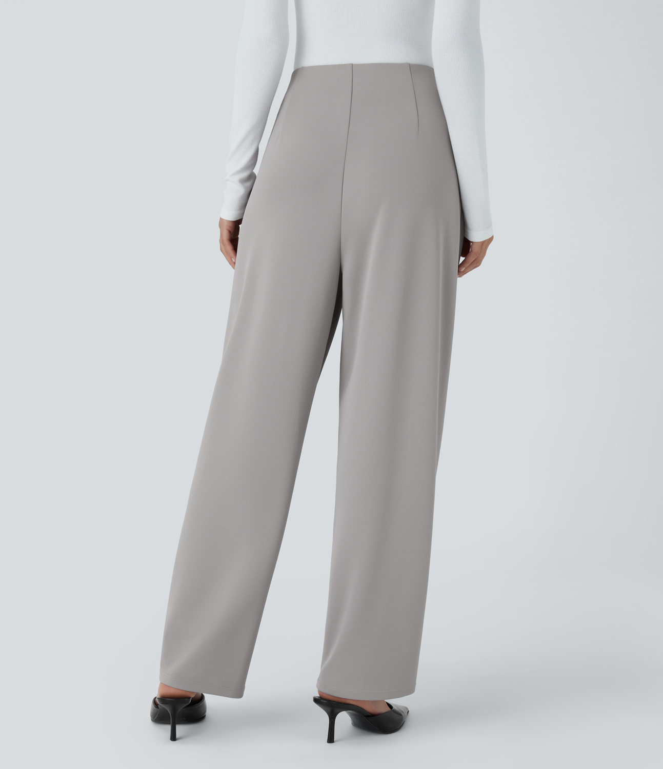 Halara High Waisted Plicated Side Pocket Barrel Leg Crepe Casual Pants  - Paloma - S(regular) sweatpants jogger pants stacked sweatpants 