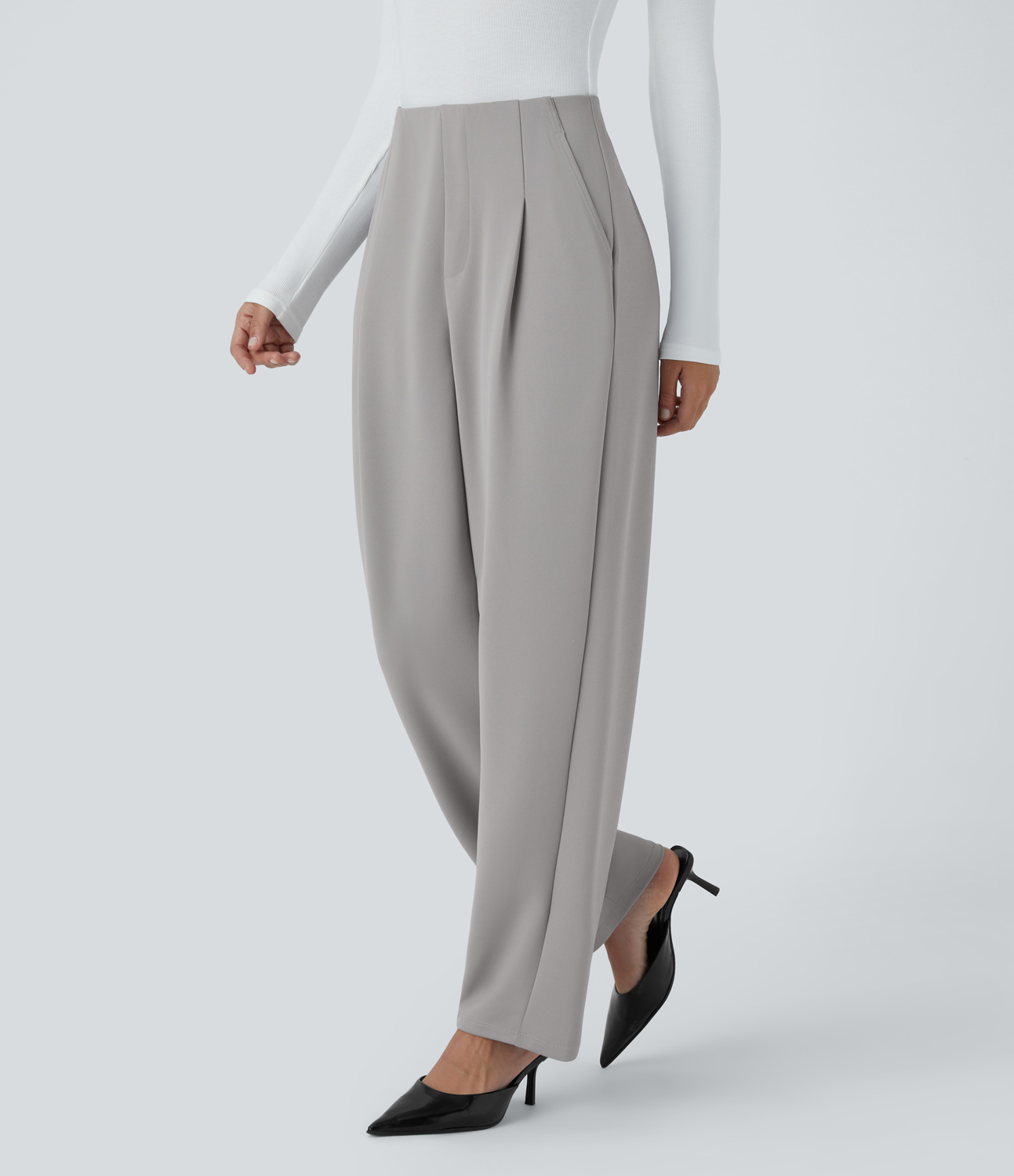Hohe Taille Taschen Barrel Bein Crêpe Casual Hose