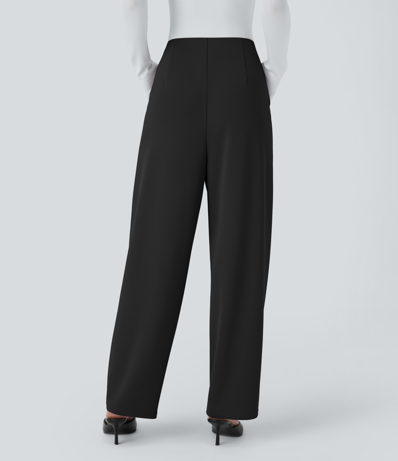 Halara High Waisted Plicated Side Pocket Barrel Leg Crepe Casual Pants  - Black - XS(regular) sweatpants jogger pants stacked sweatpants 