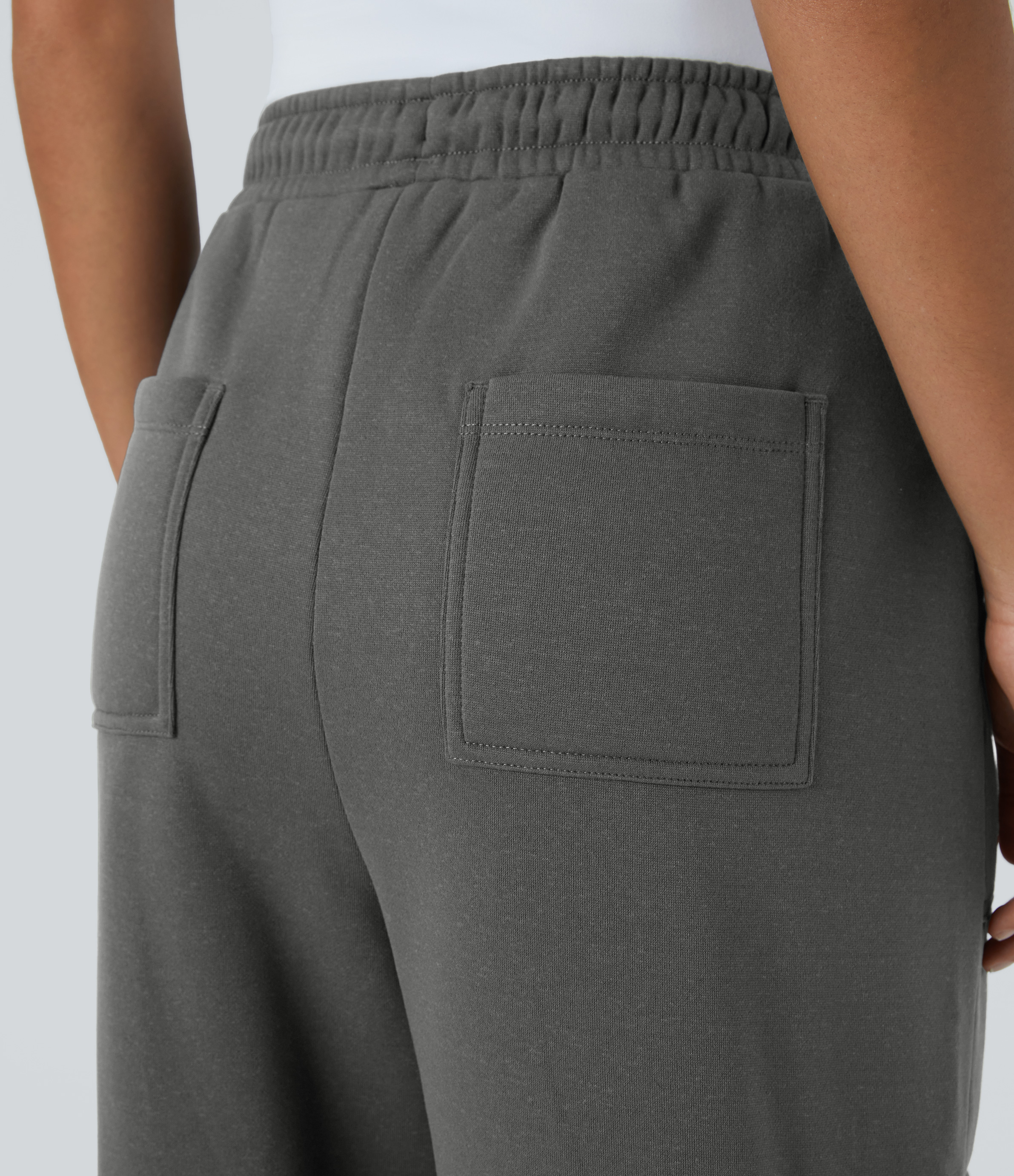 Halara High Waisted Drawstring Multiple Pockets Straight Leg Fleece Casual Cargo Pants  - Gunmetal - XS(regular) sweatpants jogger pants 