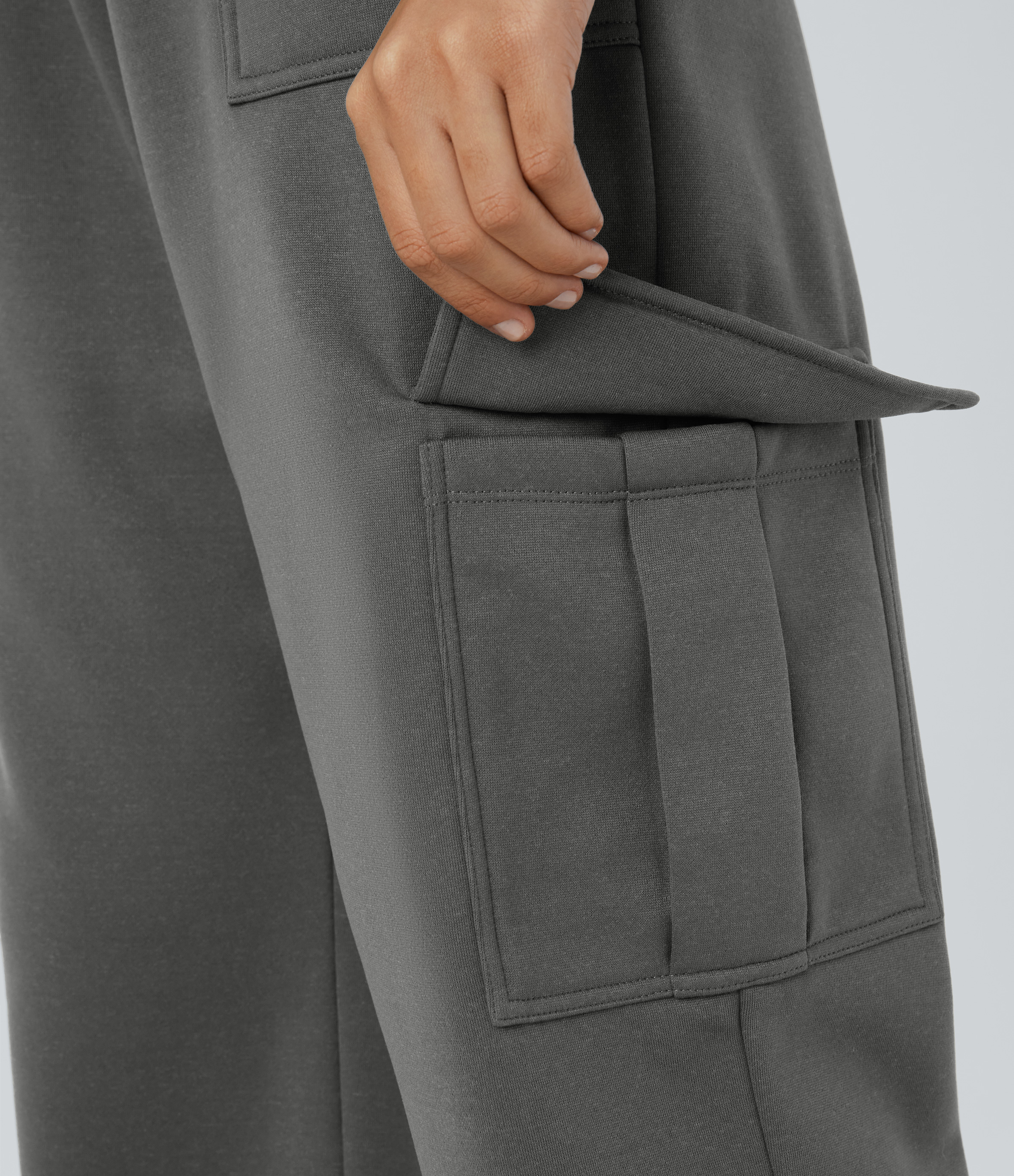 Halara High Waisted Drawstring Multiple Pockets Straight Leg Fleece Casual Cargo Pants  - Gunmetal - XS(regular) sweatpants jogger pants 