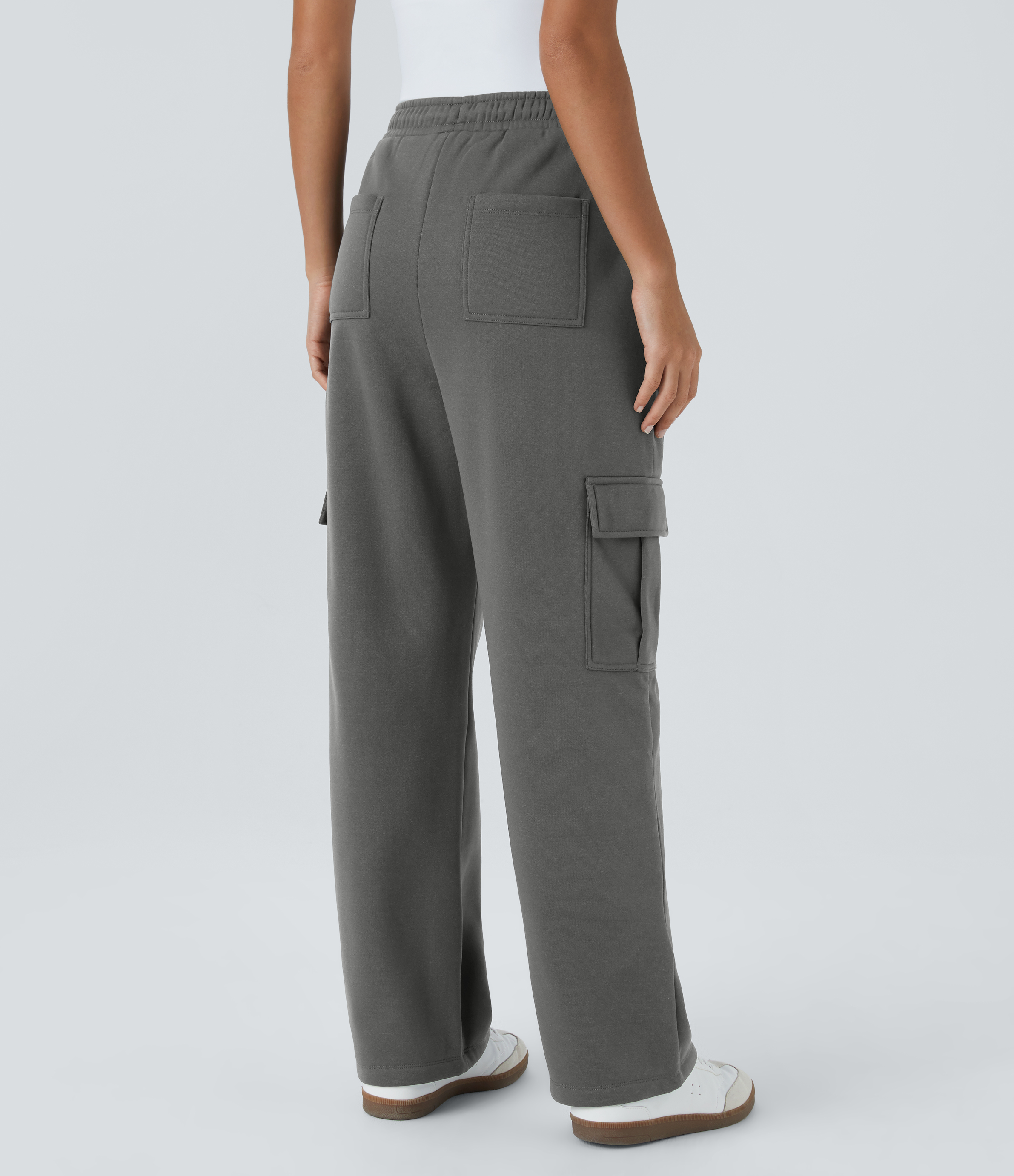 Halara High Waisted Drawstring Multiple Pockets Straight Leg Fleece Casual Cargo Pants  - Gunmetal - XS(regular) sweatpants jogger pants 