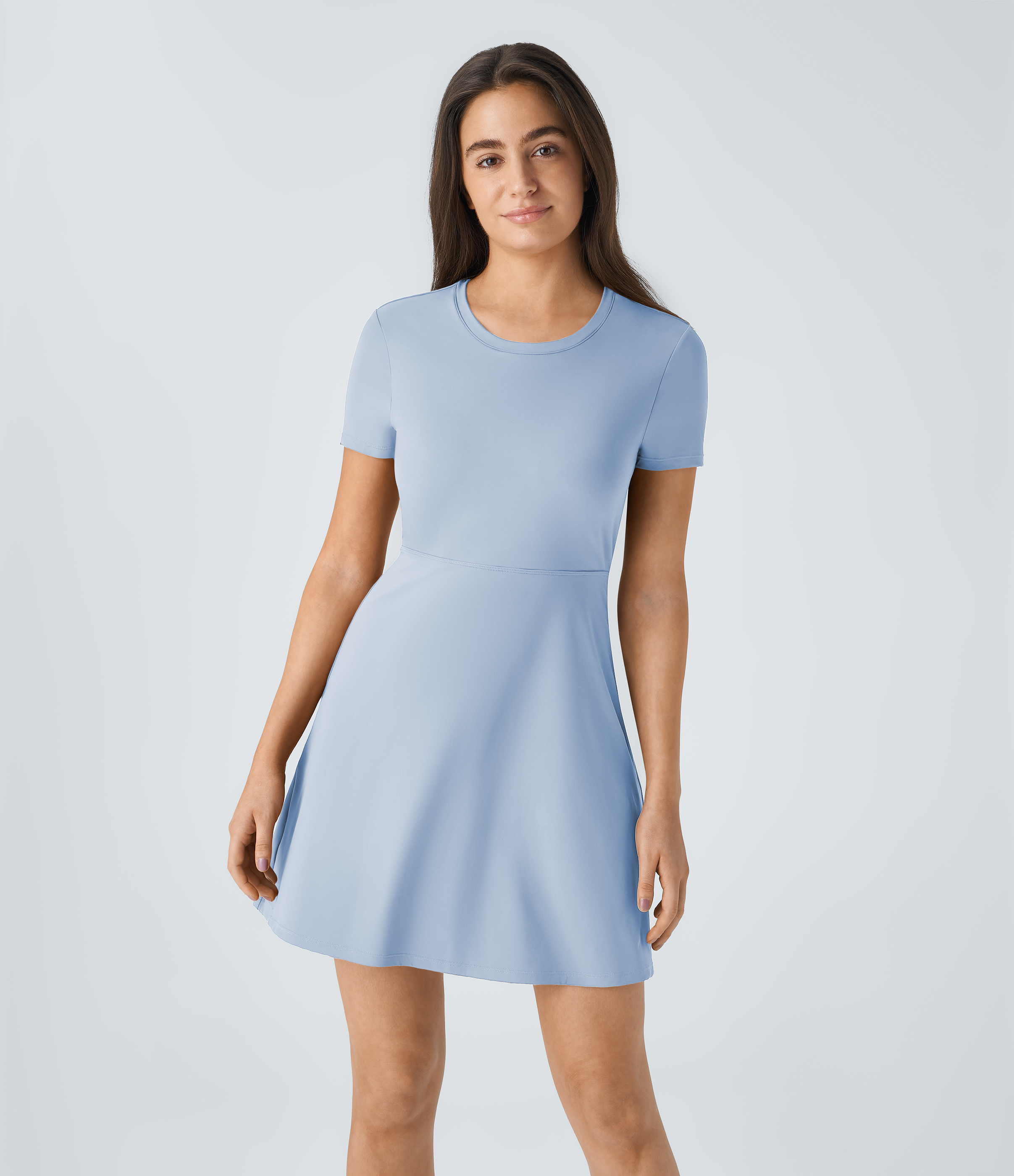 Halara Backless Twisted Cut Out Flare Mini Dance Active Dress Workout Dress - Light Grey Blue - S 
