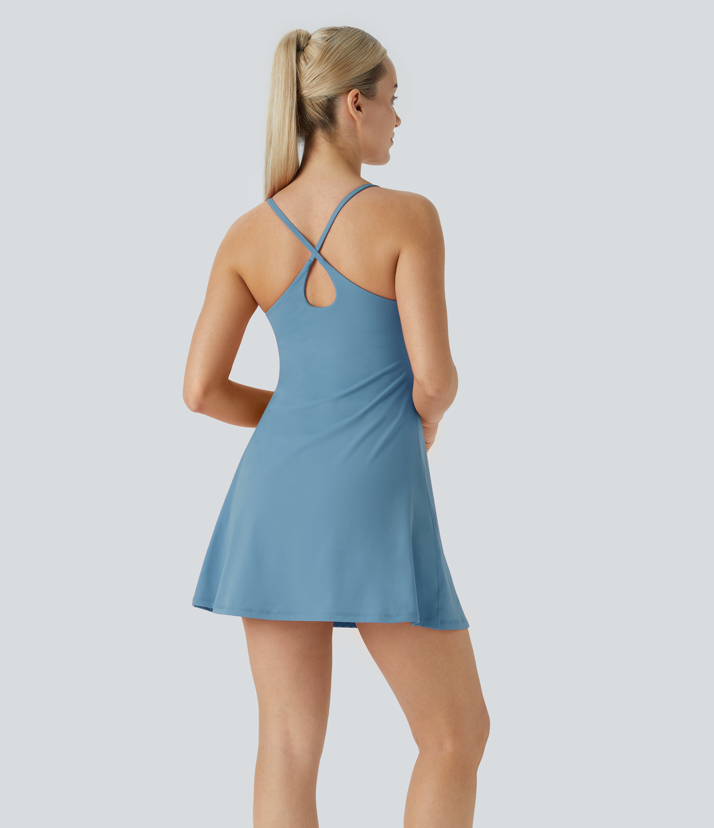 Halara Softlyzeroв„ў Plush Backless Active Dress Workout Dress - Warm Mid Blue - L 