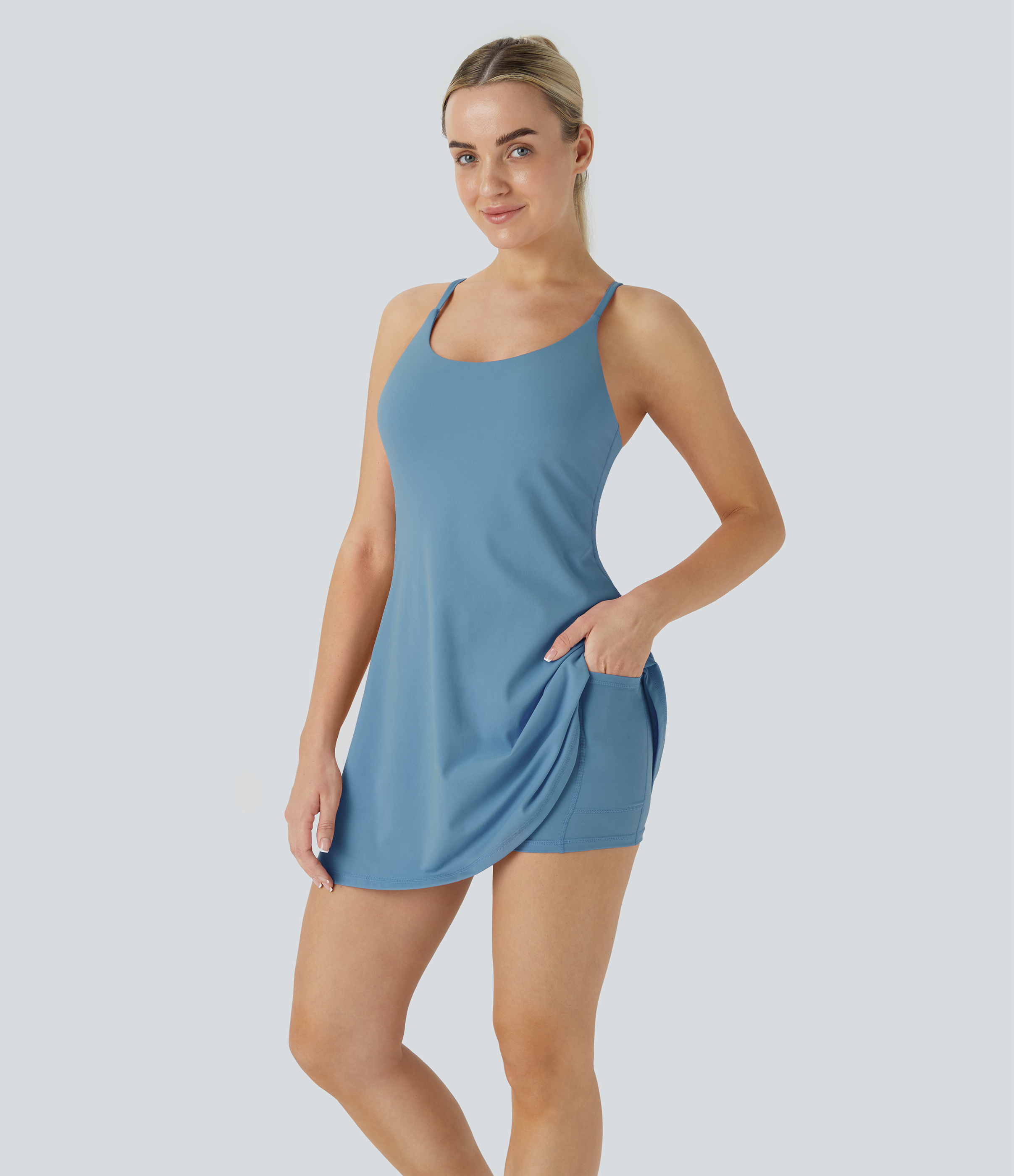 Halara Softlyzeroв„ў Plush Backless Active Dress Workout Dress - Warm Mid Blue - L 