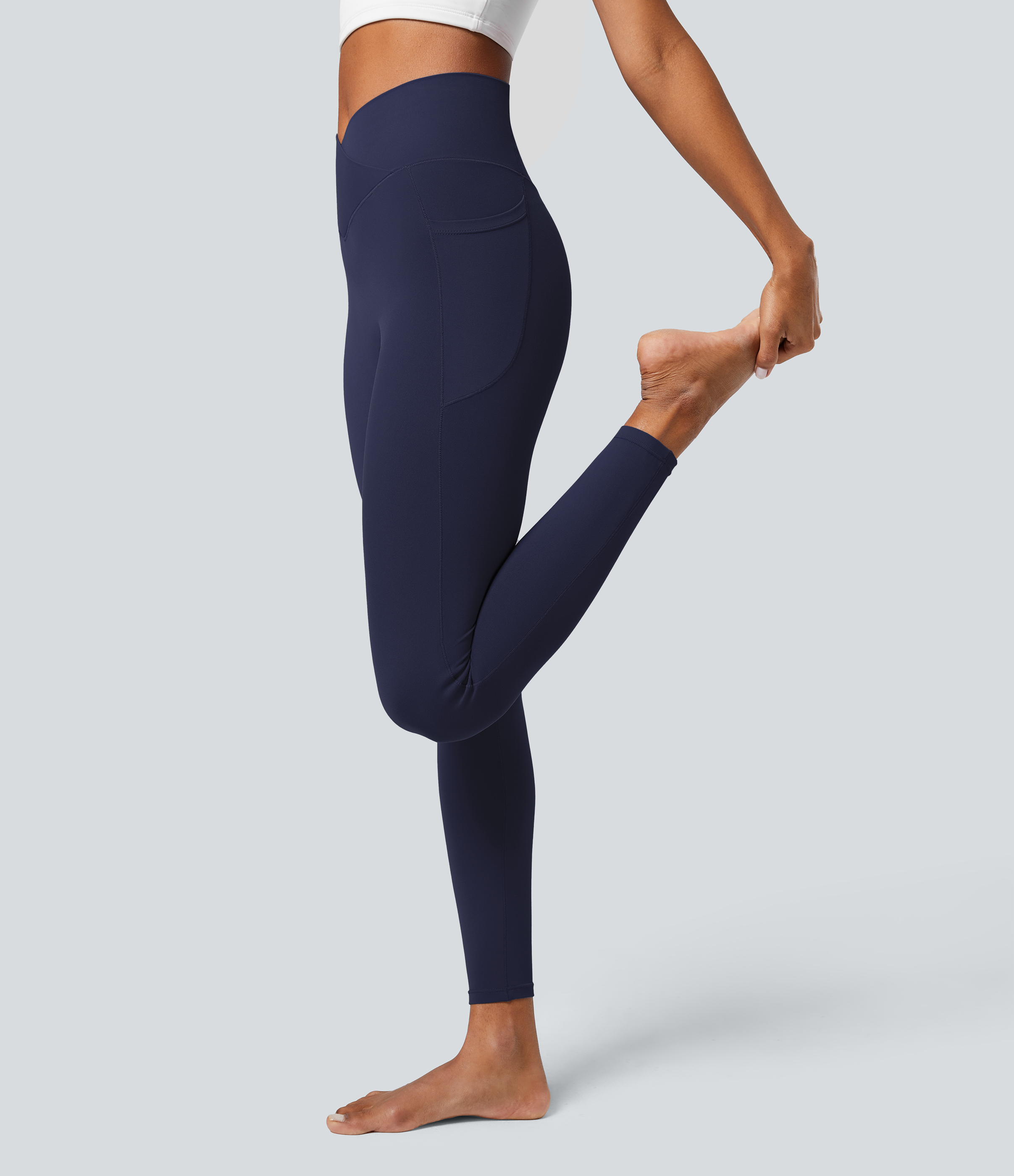 Halara Cloudfulв„ў Fabric Crossover Pocket Plain Leggings  - Peacoat - S(7/8) gym leggings leggings with pockets leggings with butt lift 